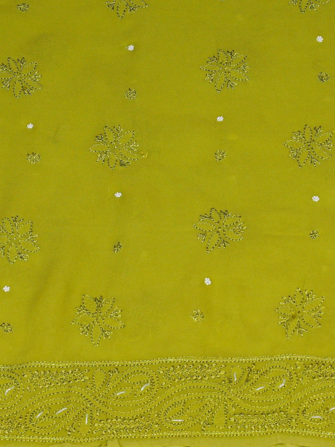 Ada Hand Embroidered Mehandi Green Viscose Georgette Lucknowi Chikankari Unstitched Kurta Dupatta Set With Cutdana Work 01A933579