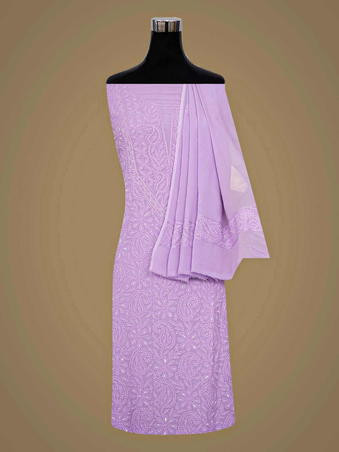Ada Hand Embroidered Mauve Viscose Georgette Lucknowi Chikankari Unstitched Kurta Dupatta Set With Cutdana Work 01A933515