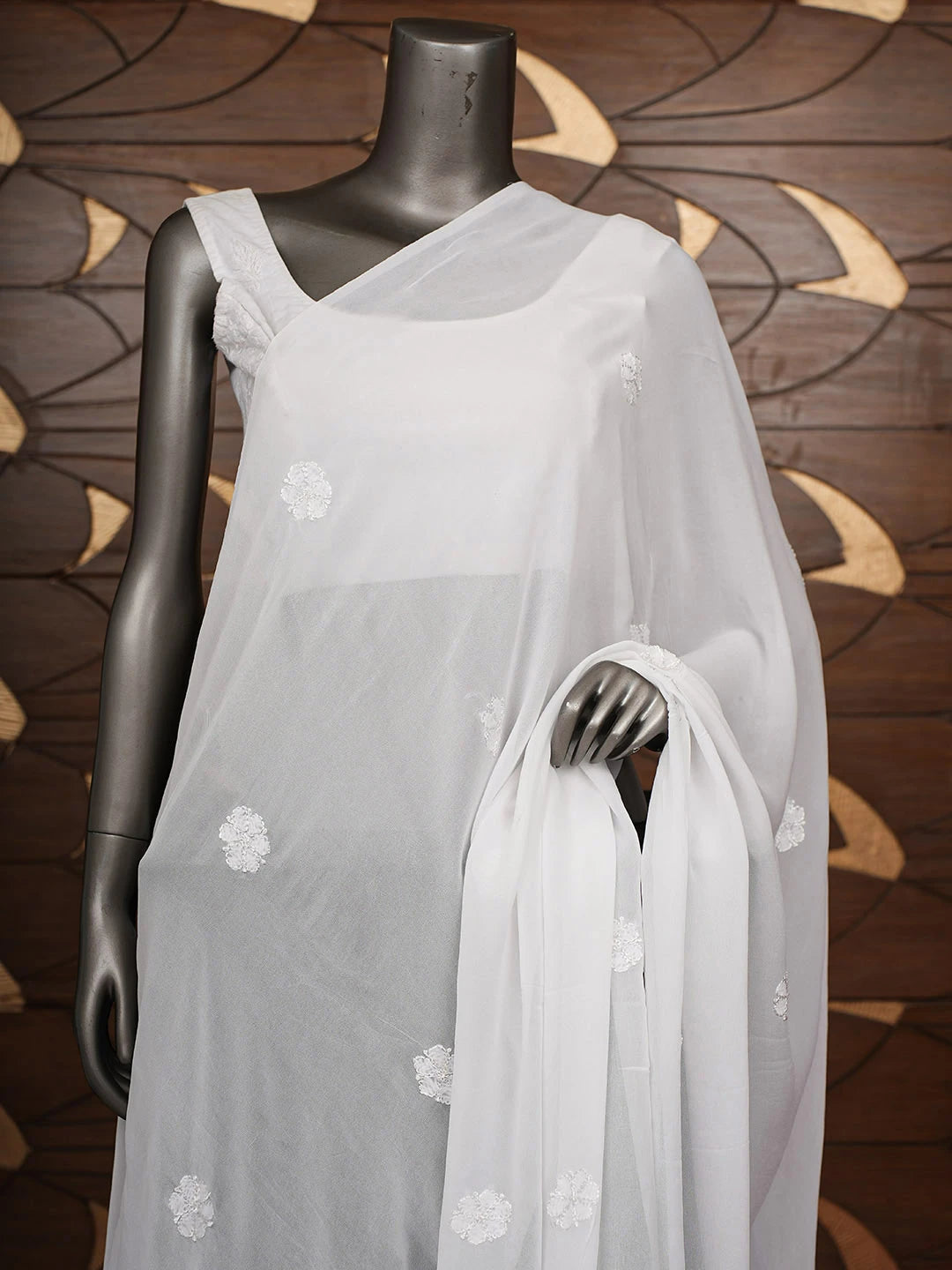 Ada Hand Embroidered White Viscose Georgette Lucknowi Chikankari Dupatta 01A897489