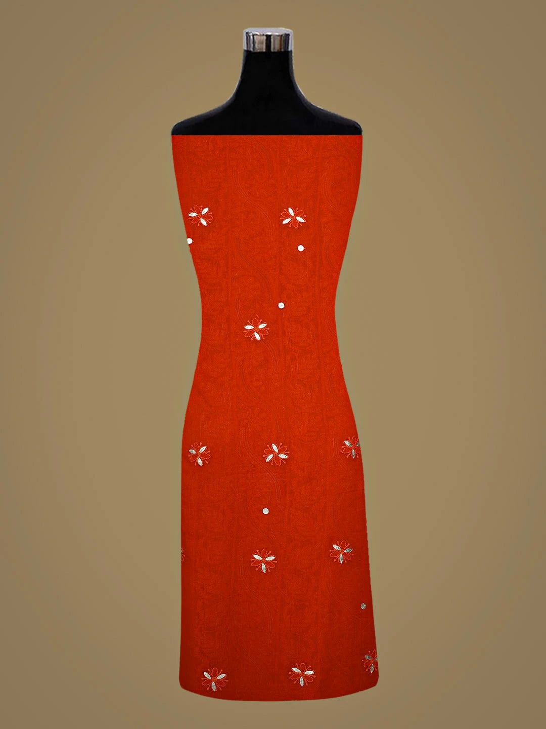 Ada Hand Embroidered Rust Viscose Georgette Lucknowi Chikankari Unstitched Kurta Dupatta Set With Gota Patti Work 01A934098