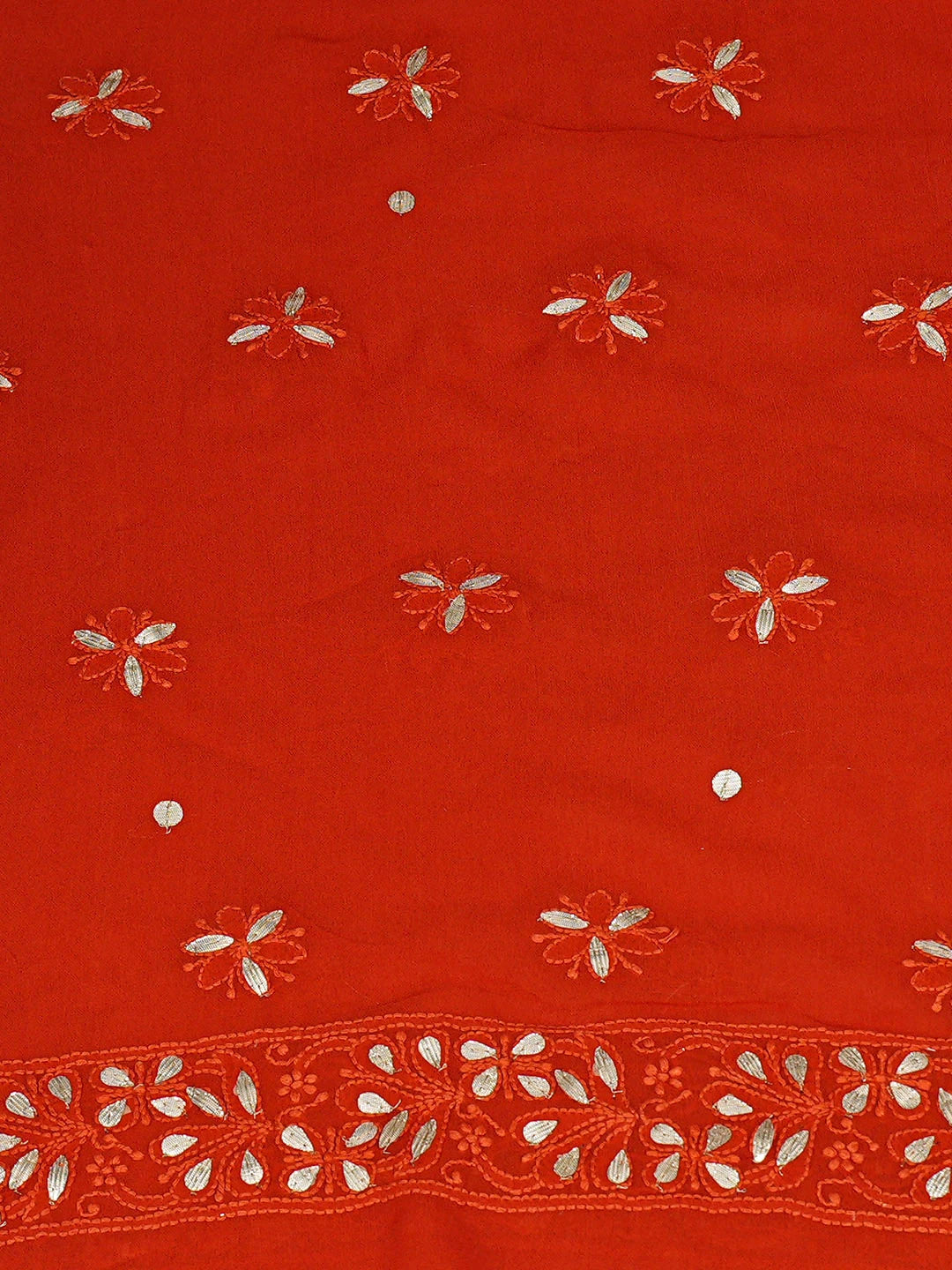 Ada Hand Embroidered Rust Viscose Georgette Lucknowi Chikankari Unstitched Kurta Dupatta Set With Gota Patti Work 01A934098