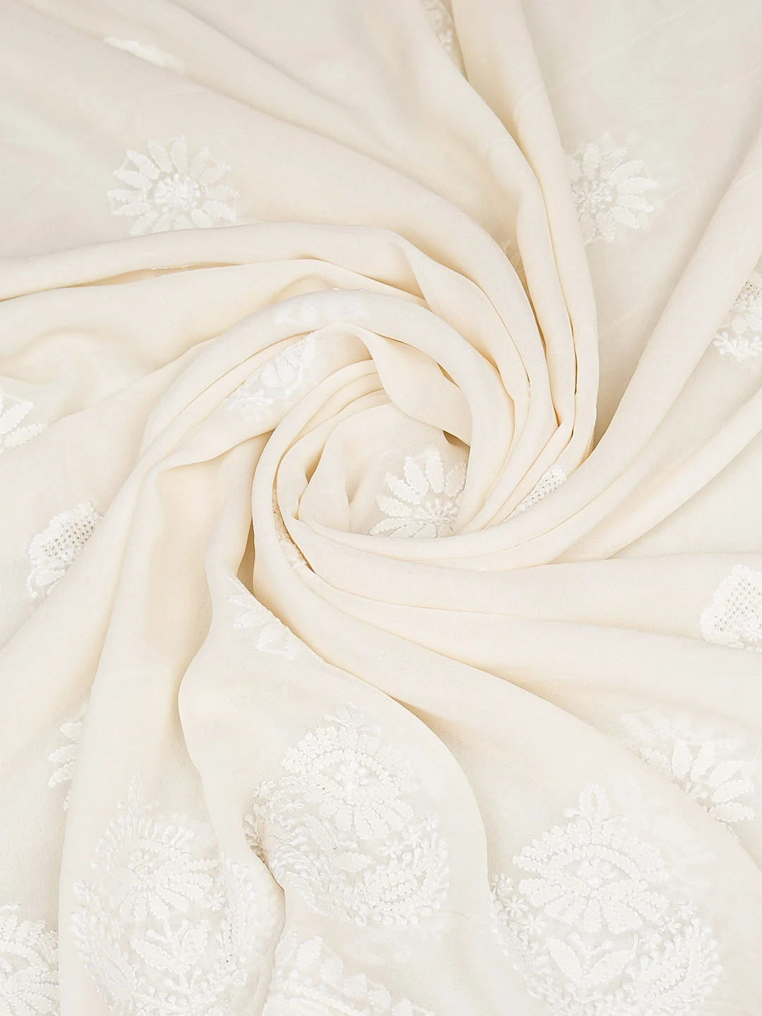 Ada Hand Embroidered Floral White Pure Georgette Lucknowi Chikankari Dupatta 01A899456