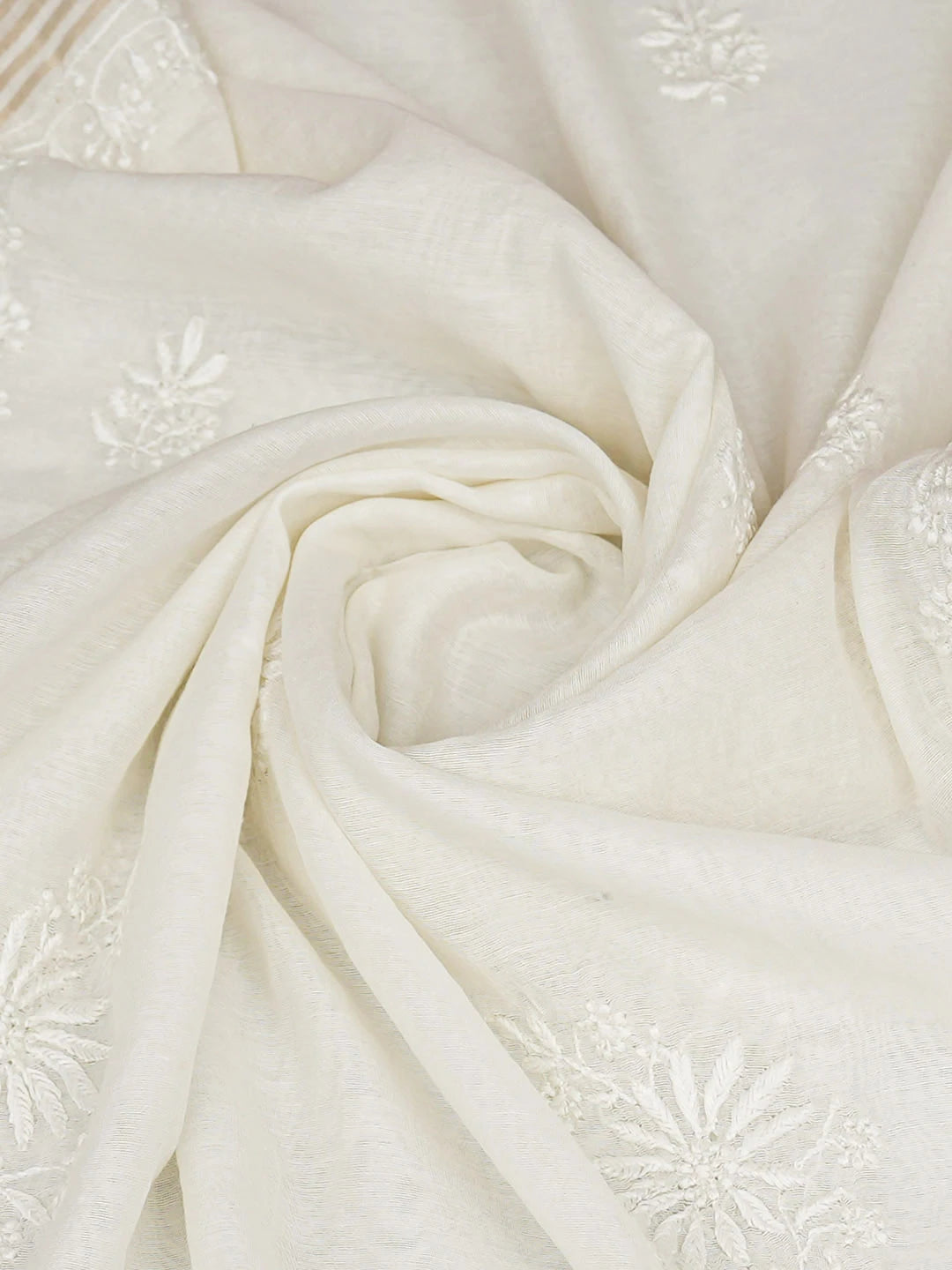 Ada Hand Embroidered White Chanderi Lucknowi Chikankari Dupatta 01A922687