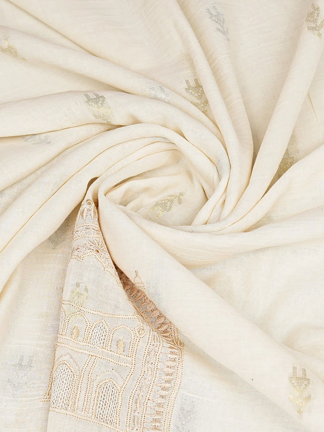 Ada Hand Embroidered Off White Linen Lucknowi Chikankari Dupatta With Zari Taar Work 01A943573