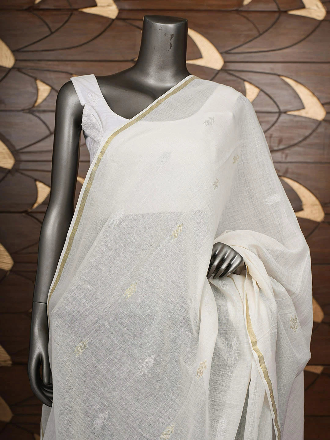 Ada Hand Embroidered Off White Linen Lucknowi Chikankari Dupatta With Zari Taar Work 01A943573