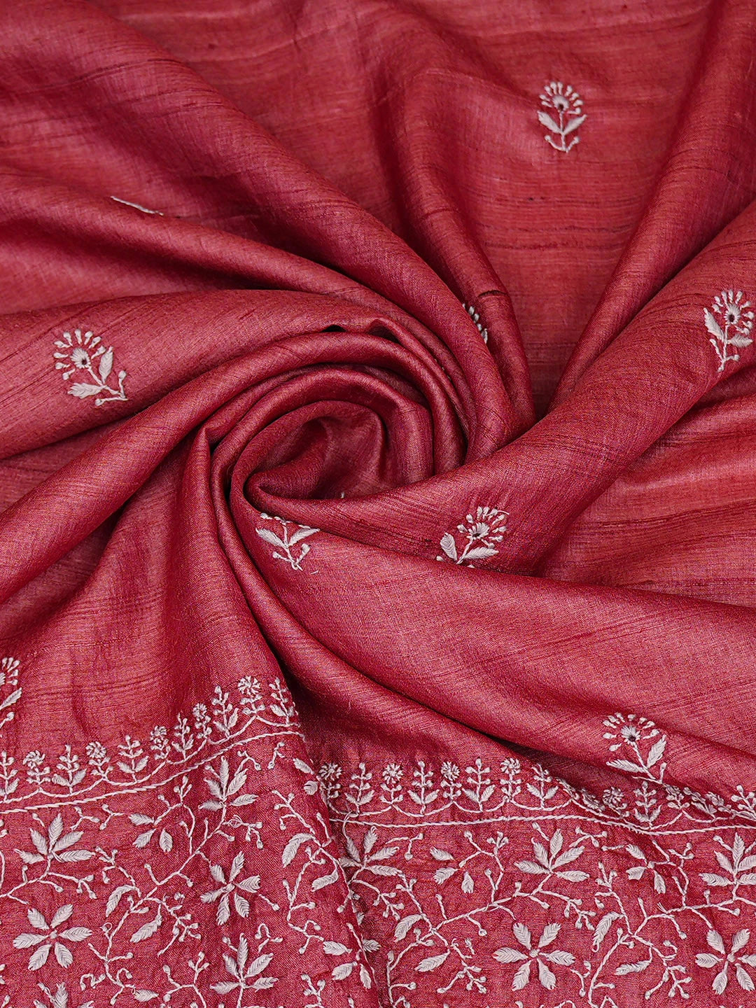 Ada Hand Embroidered Maroon Tusser Silk Lucknowi Chikankari Dupatta 01A904193