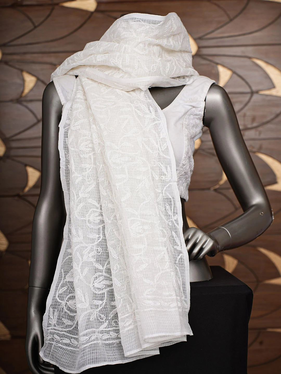 Ada Hand Embroidered White kota Lucknowi Chikankari Dupatta 01A821019