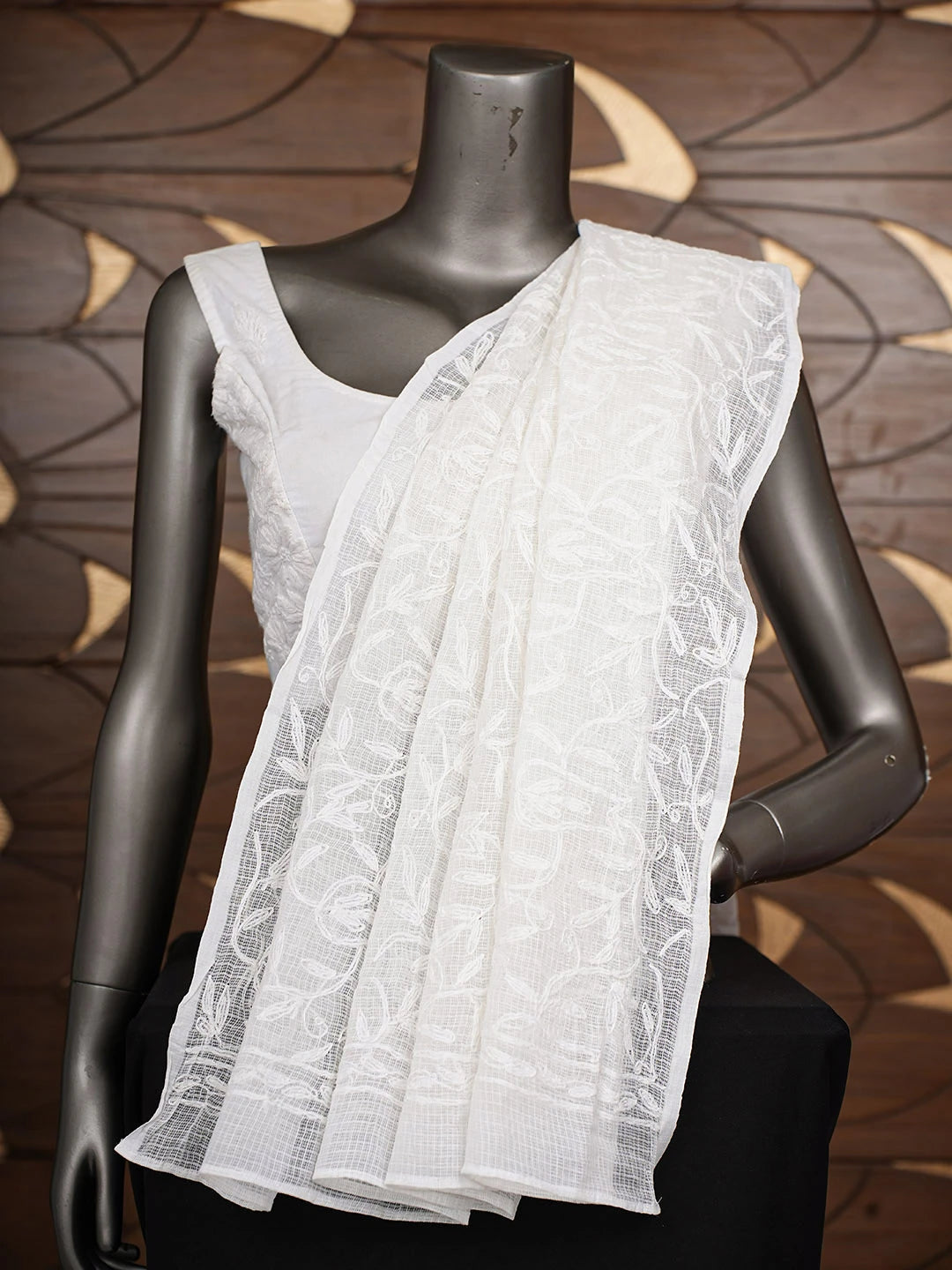 Ada Hand Embroidered White kota Lucknowi Chikankari Dupatta 01A821019