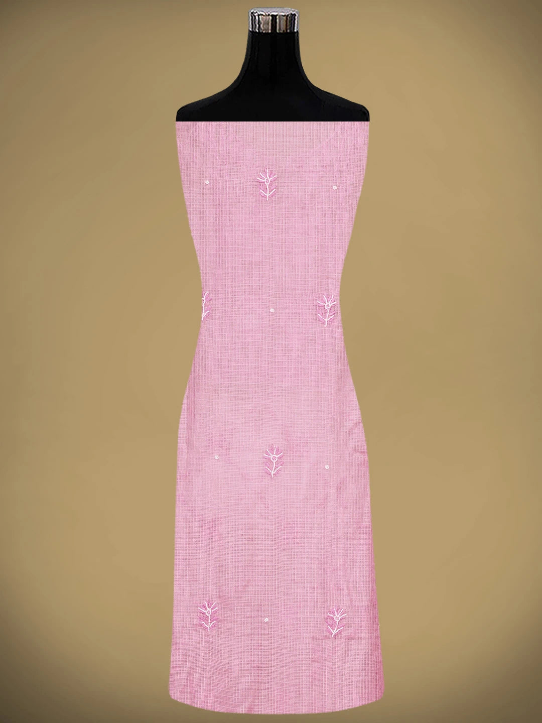 Ada Hand Embroidered Pink Mist Kota Lucknowi Chikankari Unstitched Kurta Dupatta Set With Cutdana Work 01A911344