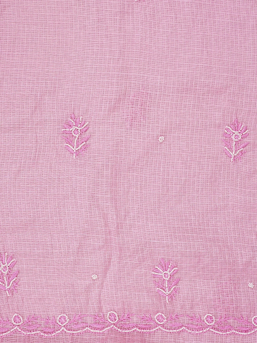 Ada Hand Embroidered Pink Mist Kota Lucknowi Chikankari Unstitched Kurta Dupatta Set With Cutdana Work 01A911344