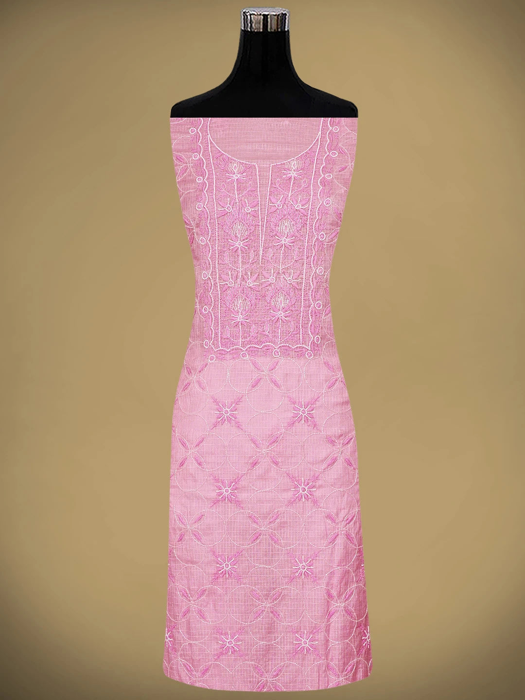 Ada Hand Embroidered Pink Mist Kota Lucknowi Chikankari Unstitched Kurta Dupatta Set With Cutdana Work 01A911344