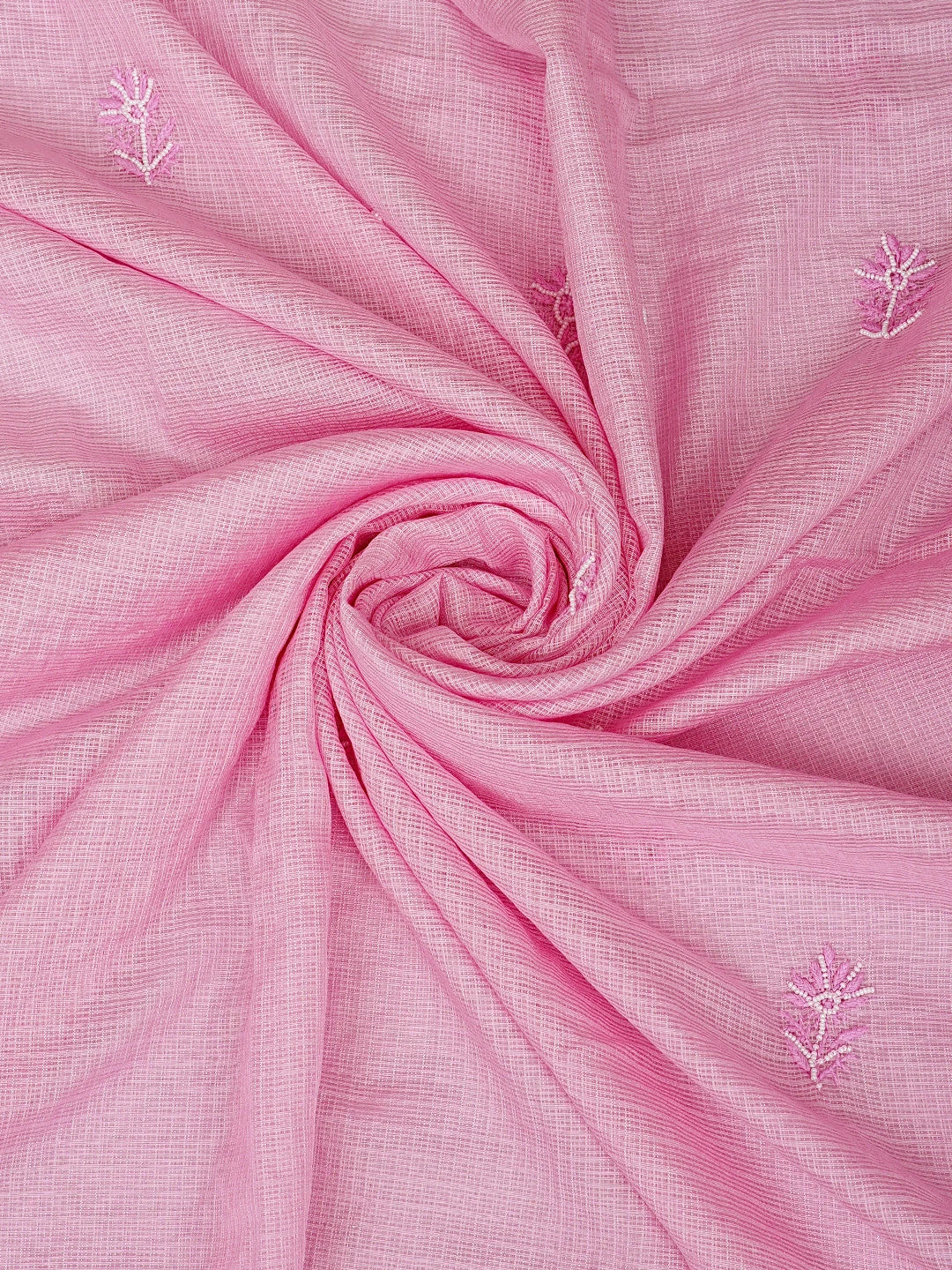 Ada Hand Embroidered Pink Mist Kota Lucknowi Chikankari Unstitched Kurta Dupatta Set With Cutdana Work 01A911344