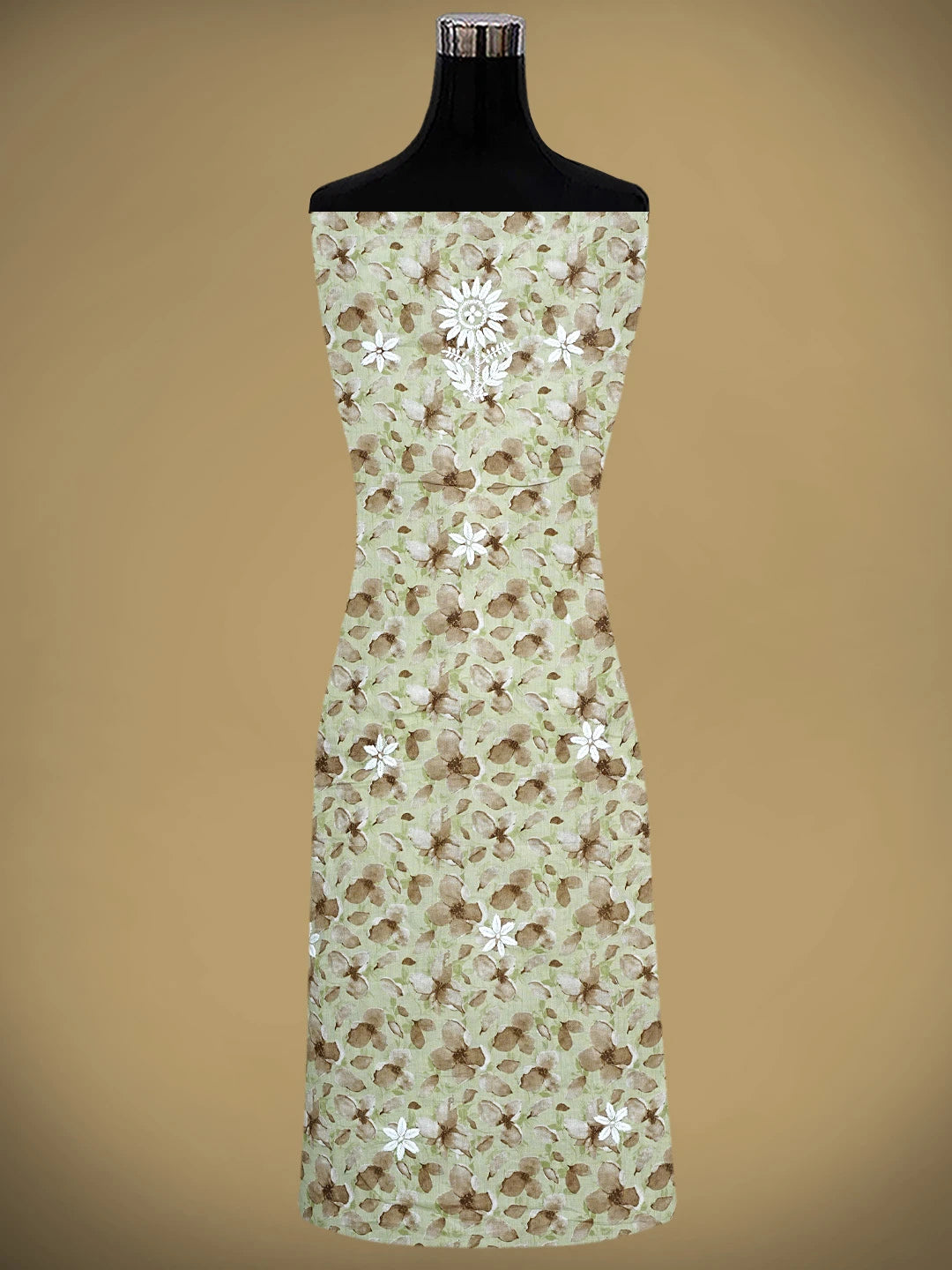 Ada Hand Embroidered Floral Printed Green Cotton Lucknowi Chikankari Kurta Dupatta Set 01A898216