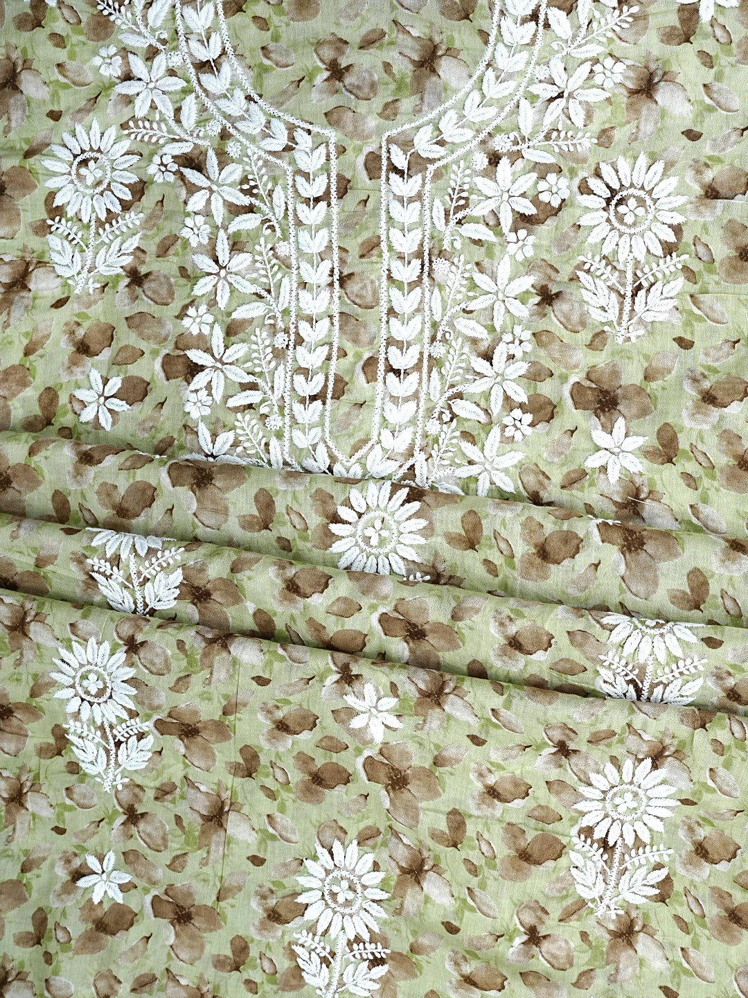 Ada Hand Embroidered Floral Printed Green Cotton Lucknowi Chikankari Kurta Dupatta Set 01A898216