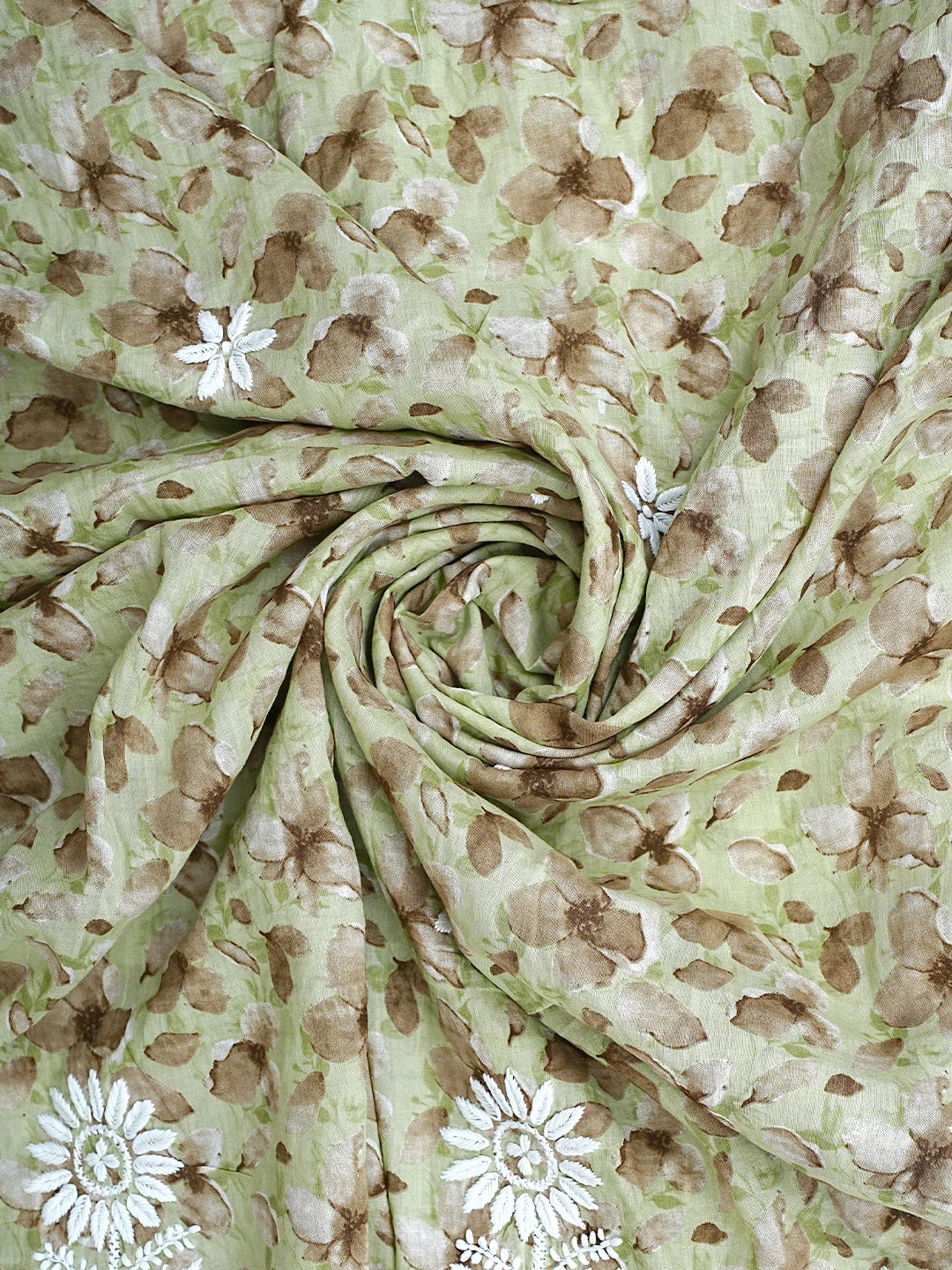 Ada Hand Embroidered Floral Printed Green Cotton Lucknowi Chikankari Kurta Dupatta Set 01A898216