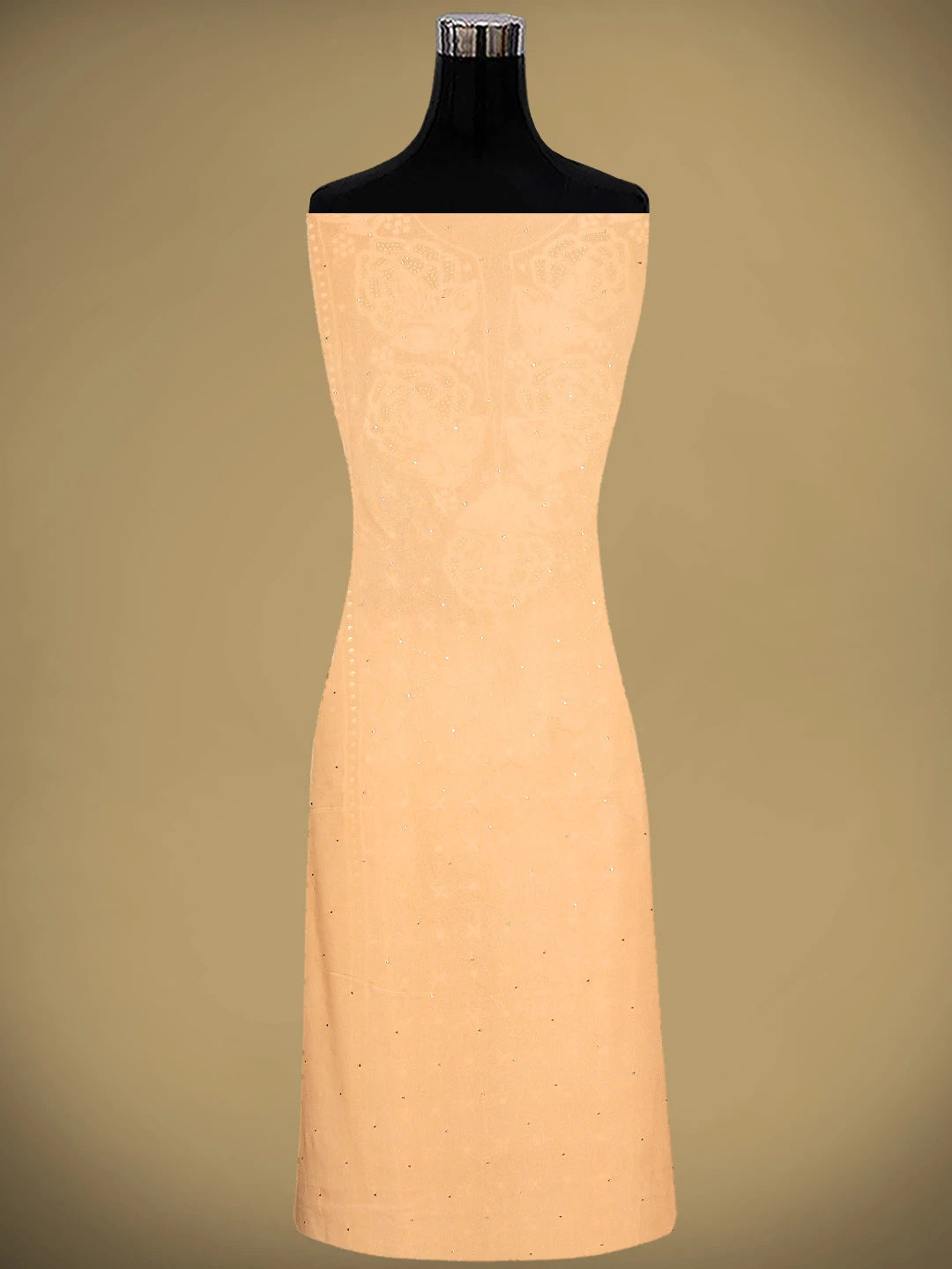 Ada Hand Embroidered Peach Viscose Georgette Unstitched Kurta Dupatta Set With Muqaish/Mukaish Work 01A911277