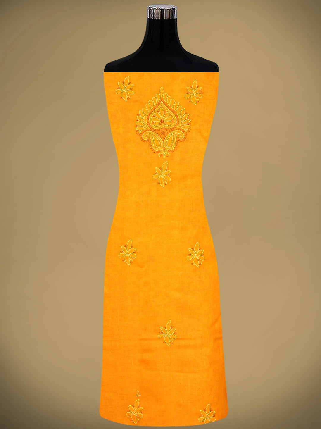 Ada Hand Embroidered Mustard Cotton Lucknowi Chikankari Unstitched Suit Piece 01A723402