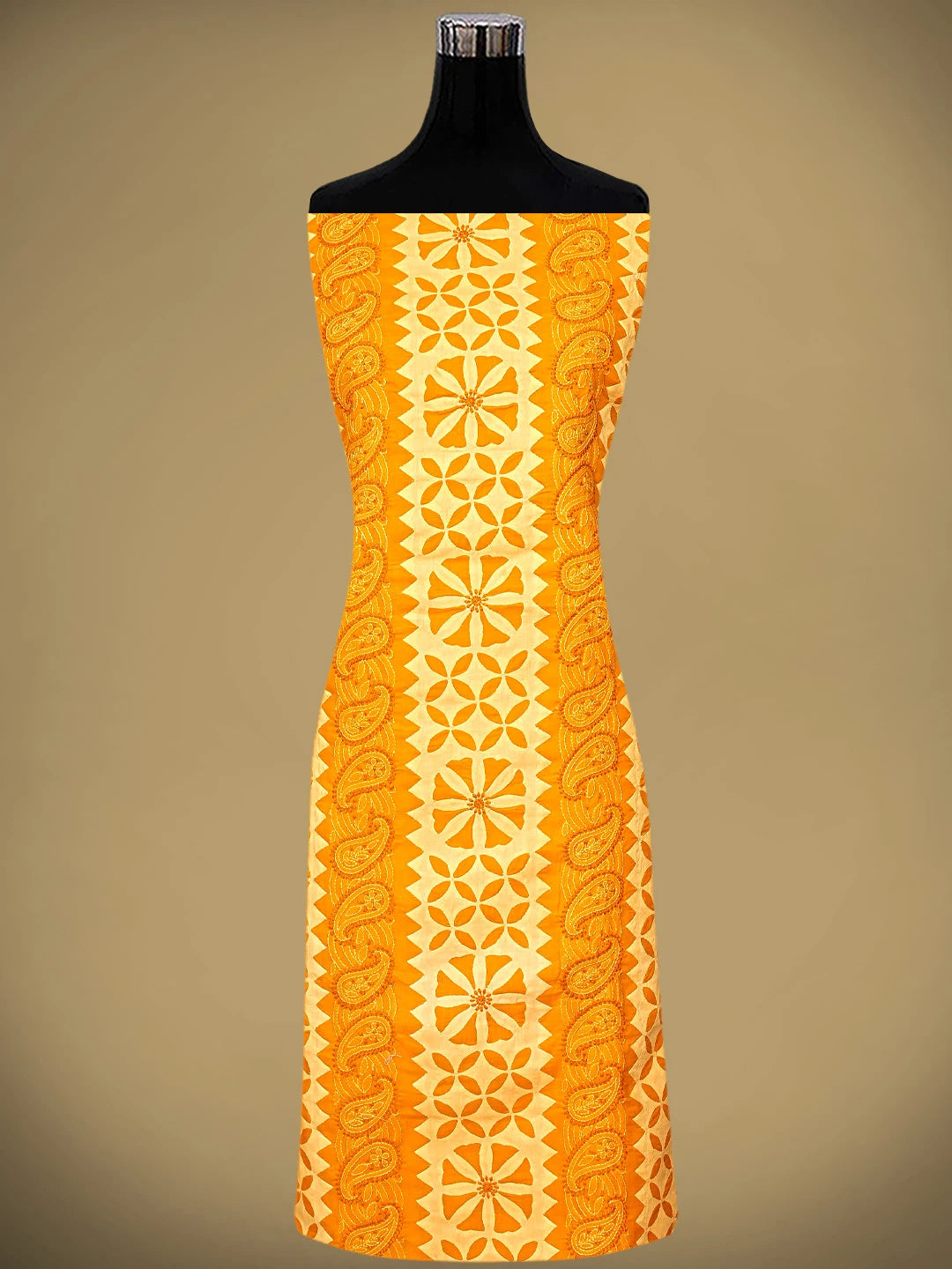 Ada Hand Embroidered Mustard Cotton Lucknowi Chikankari Unstitched Suit Piece 01A723402