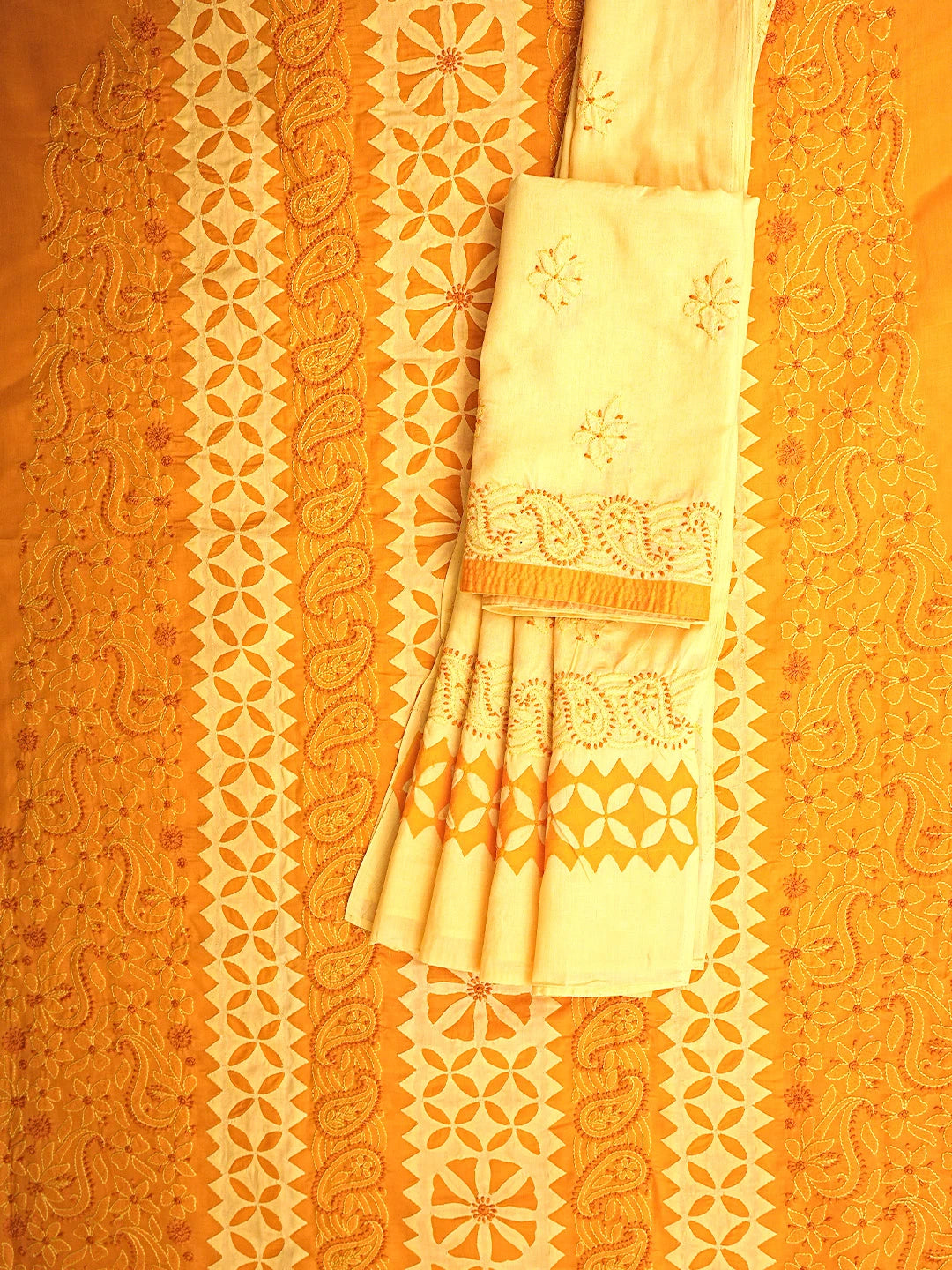 Ada Hand Embroidered Mustard Cotton Lucknowi Chikankari Unstitched Suit Piece 01A723402