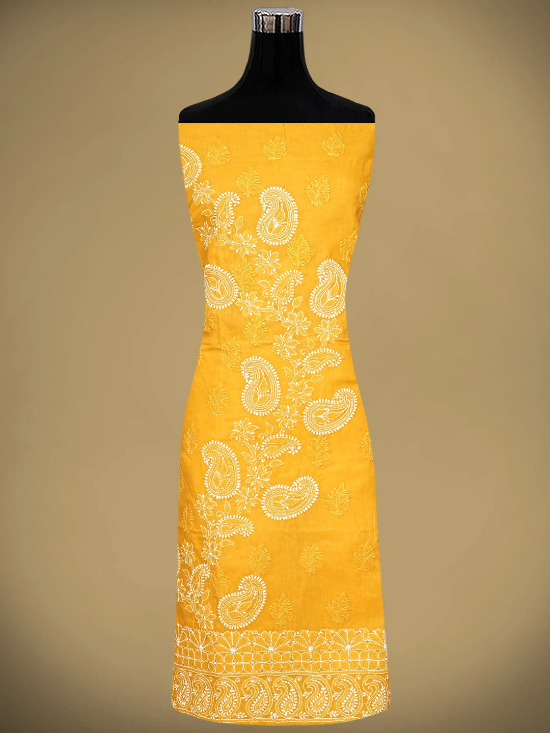 Ada Hand Embroidered Yellow Cotton Lucknowi Chikankari Unstitched Suit Piece 01A705368