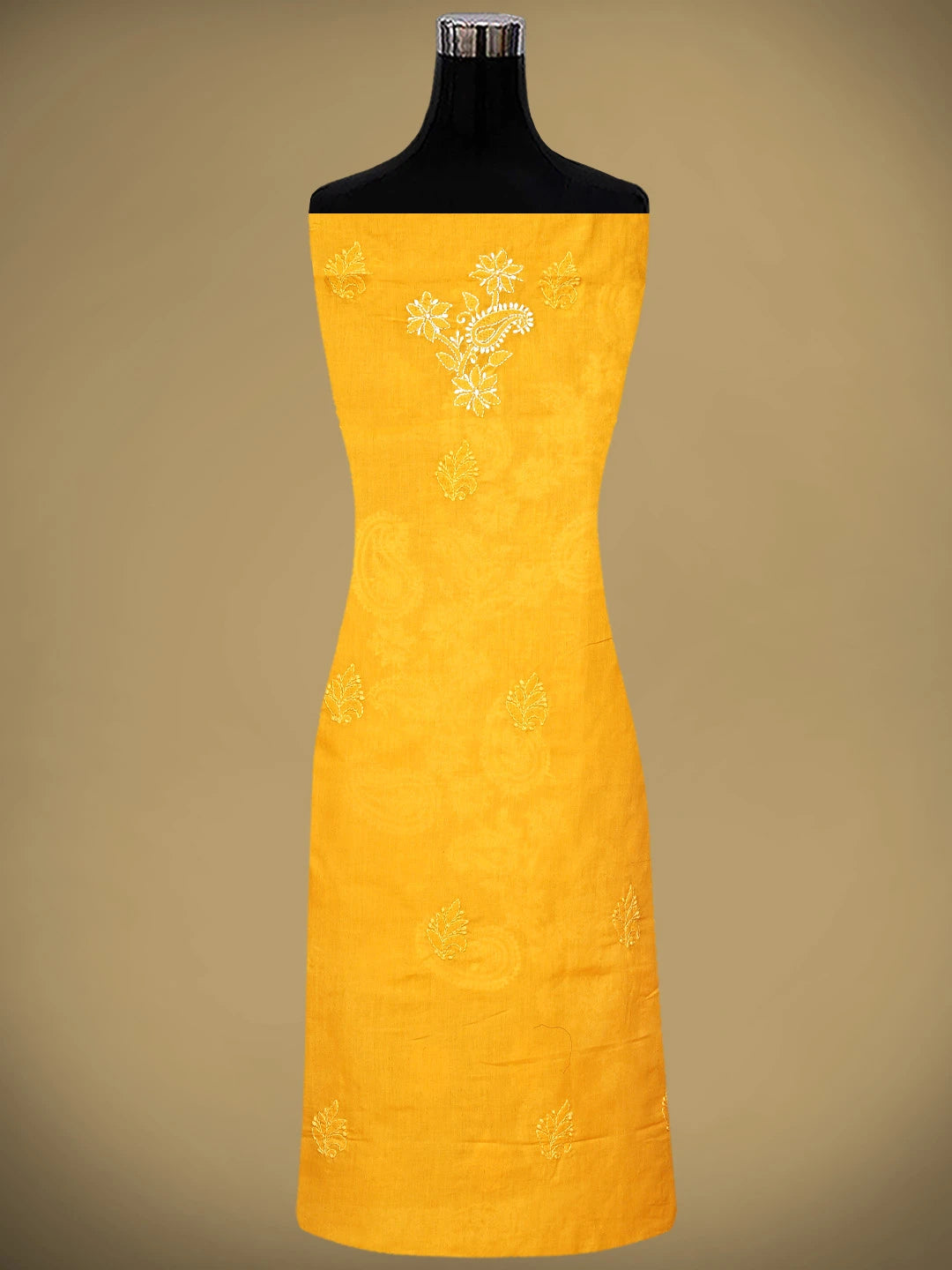 Ada Hand Embroidered Yellow Cotton Lucknowi Chikankari Unstitched Suit Piece 01A705368