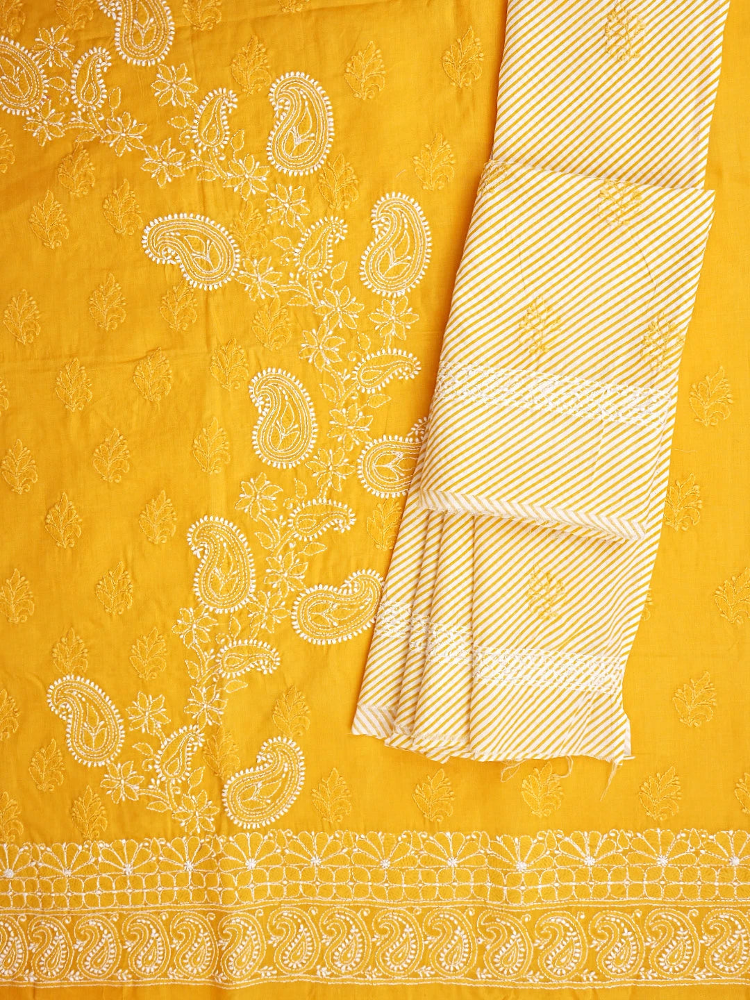 Ada Hand Embroidered Yellow Cotton Lucknowi Chikankari Unstitched Suit Piece 01A705368