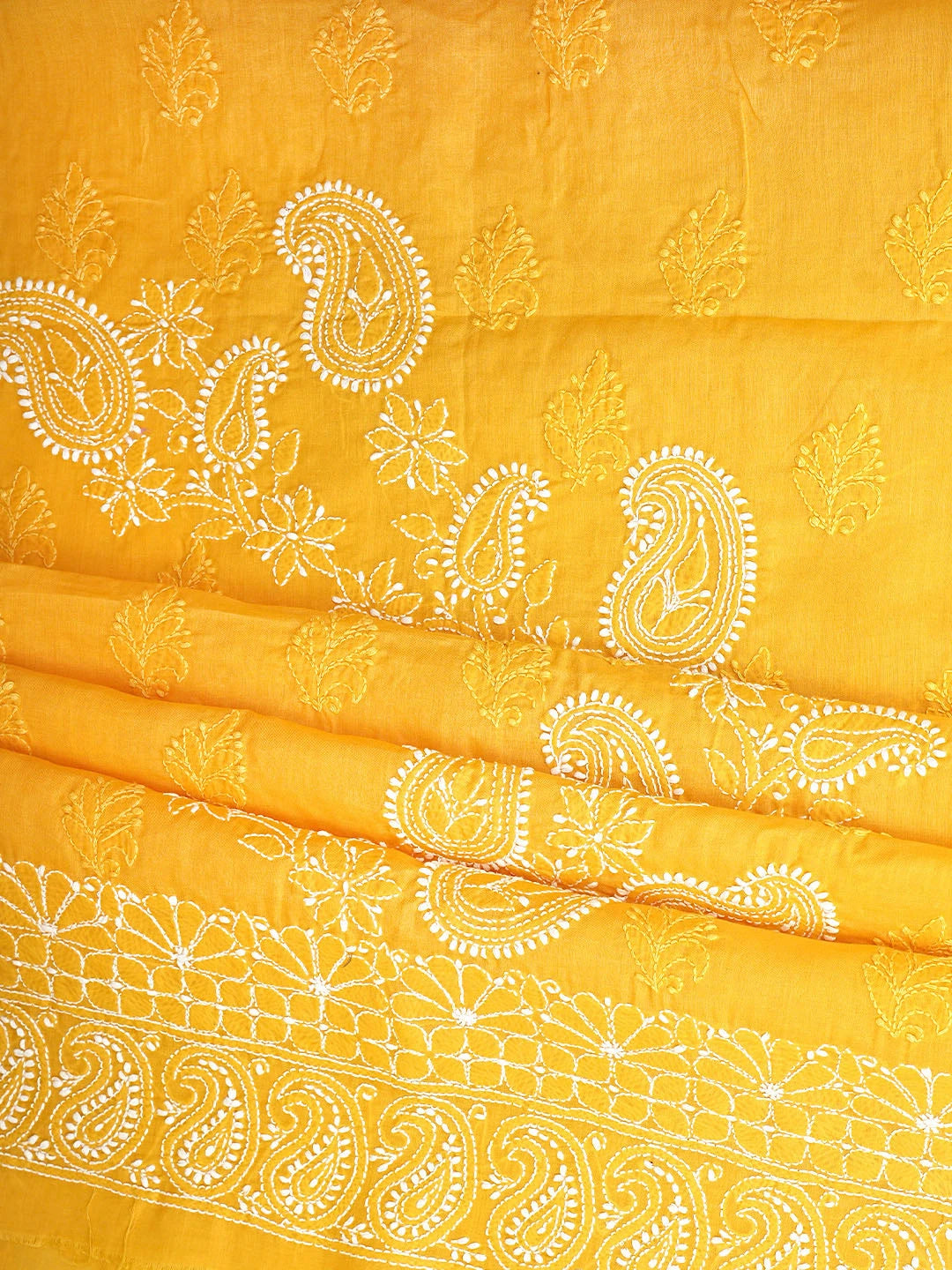 Ada Hand Embroidered Yellow Cotton Lucknowi Chikankari Unstitched Suit Piece 01A705368