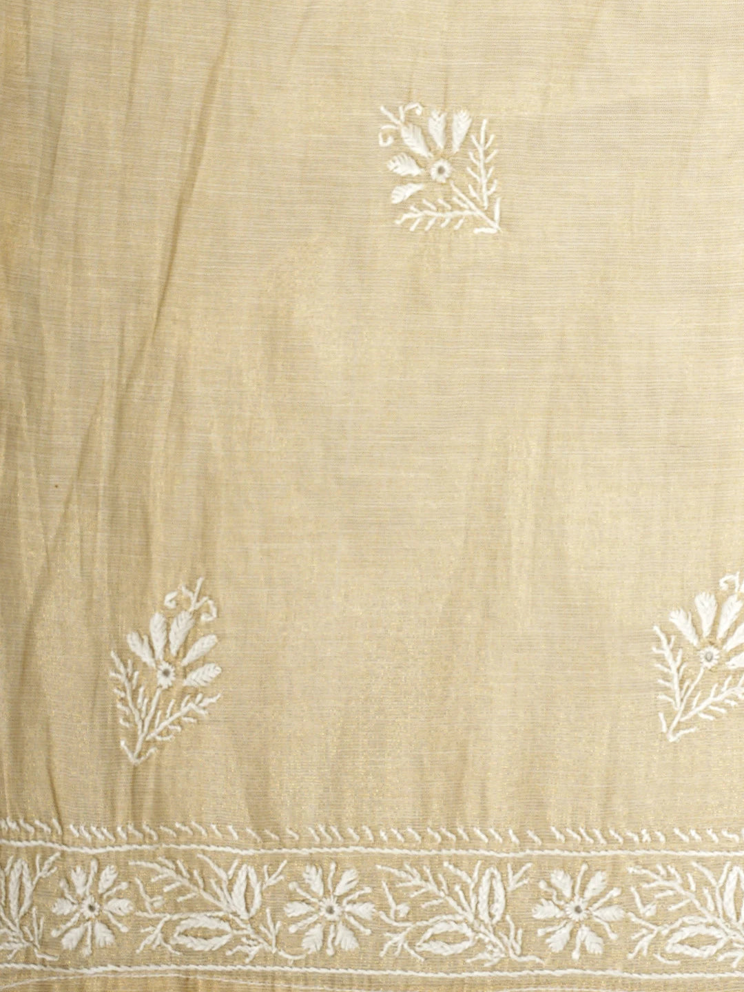 Ada Hand Embroidered Fawn Tissue Lucknowi Chikankari Semi-Stitched Kurta Dupatta Set 01A901091
