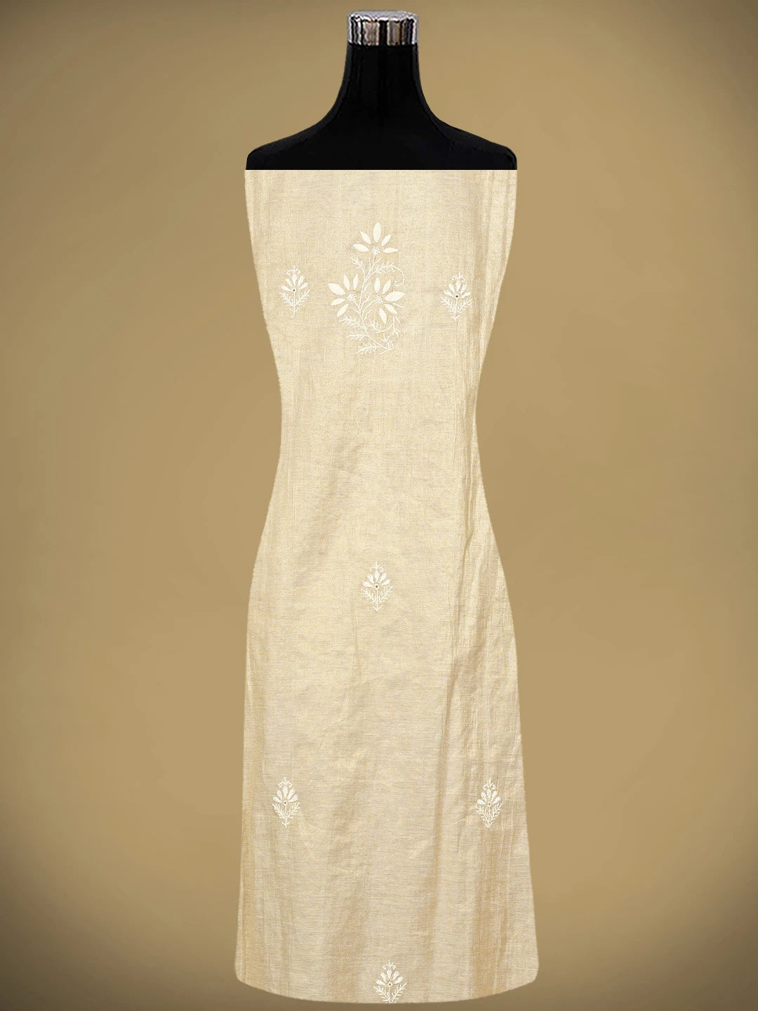 Ada Hand Embroidered Fawn Tissue Lucknowi Chikankari Semi-Stitched Kurta Dupatta Set 01A901091