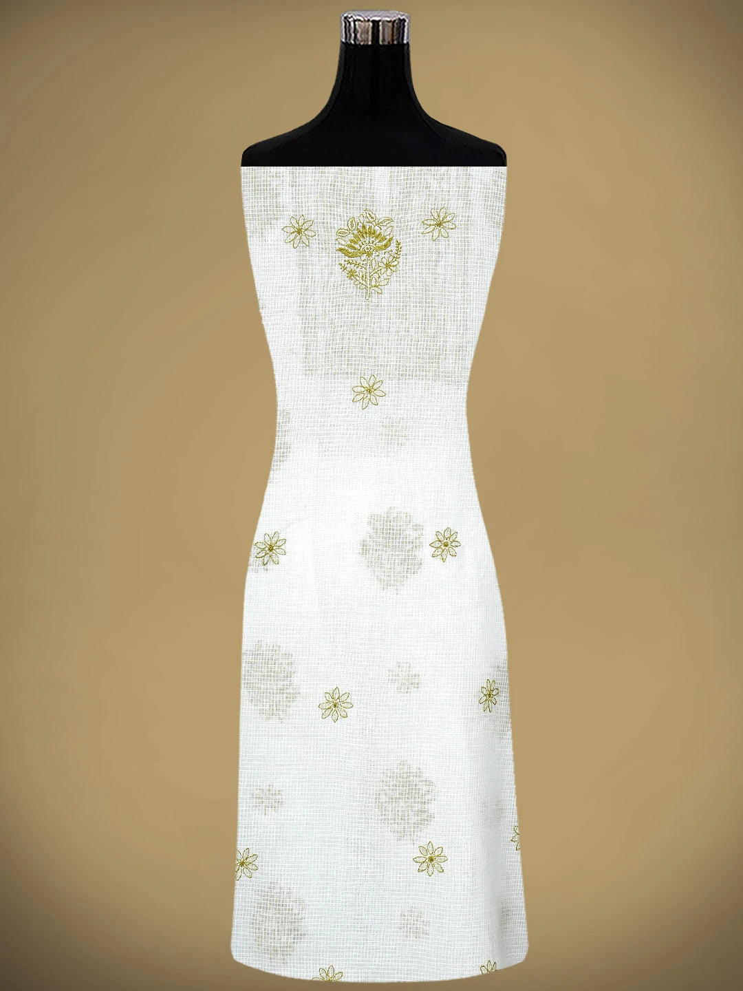 Ada Hand Embroidered Off White Kota Lucknowi Chikankari Unstitched Kurta Dupatta Set 01A876905