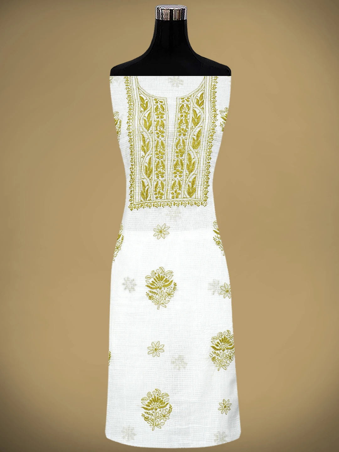 Ada Hand Embroidered Off White Kota Lucknowi Chikankari Unstitched Kurta Dupatta Set 01A876905