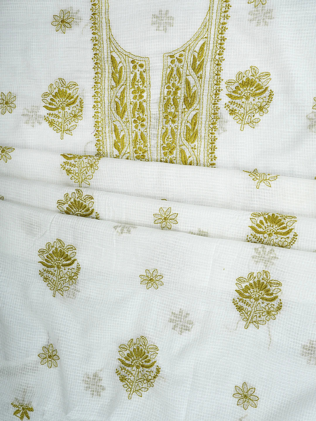 Ada Hand Embroidered Off White Kota Lucknowi Chikankari Unstitched Kurta Dupatta Set 01A876905
