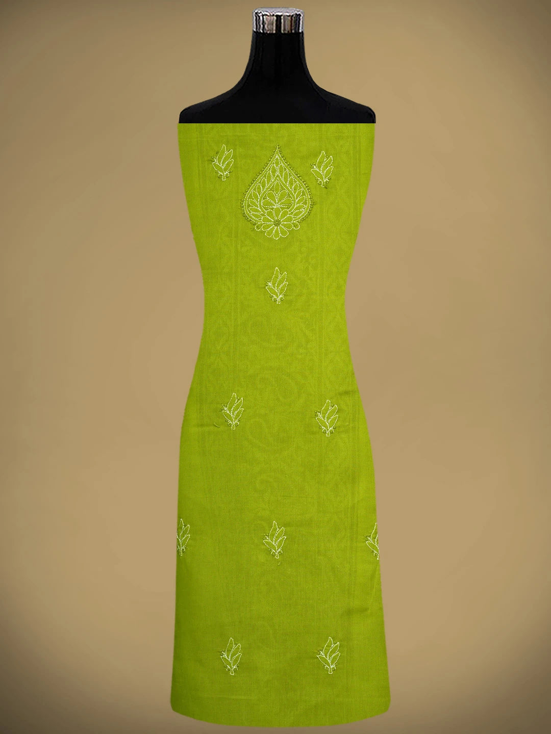 Ada Hand Embroidered Lime Moss Green Cotton Lucknowi Chikankari Unstitched Suit Piece 01A845228