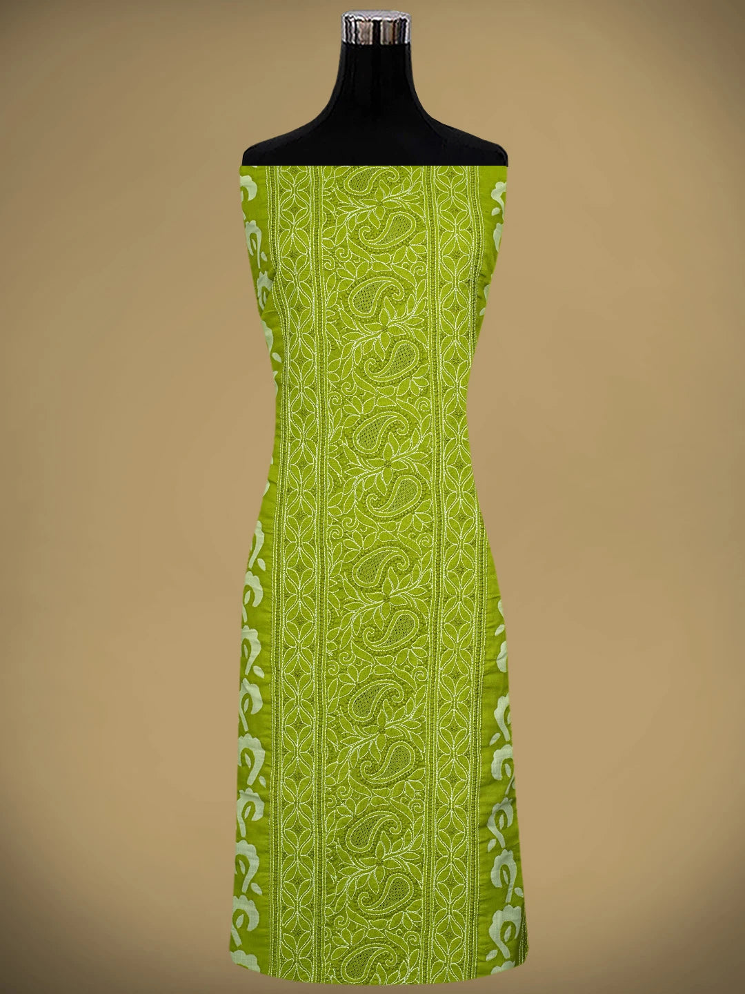 Ada Hand Embroidered Lime Moss Green Cotton Lucknowi Chikankari Unstitched Suit Piece 01A845228