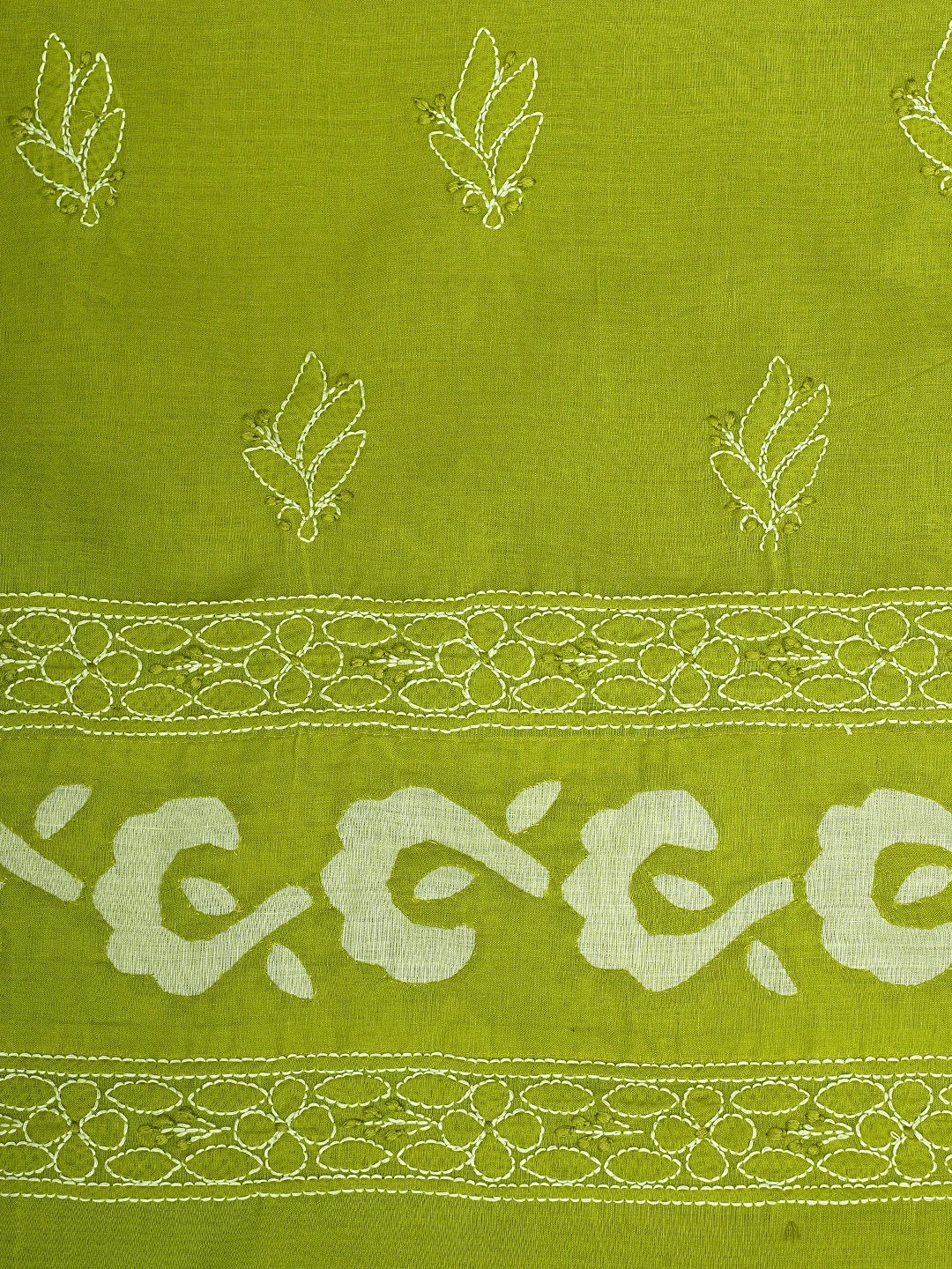 Ada Hand Embroidered Lime Moss Green Cotton Lucknowi Chikankari Unstitched Suit Piece 01A845228