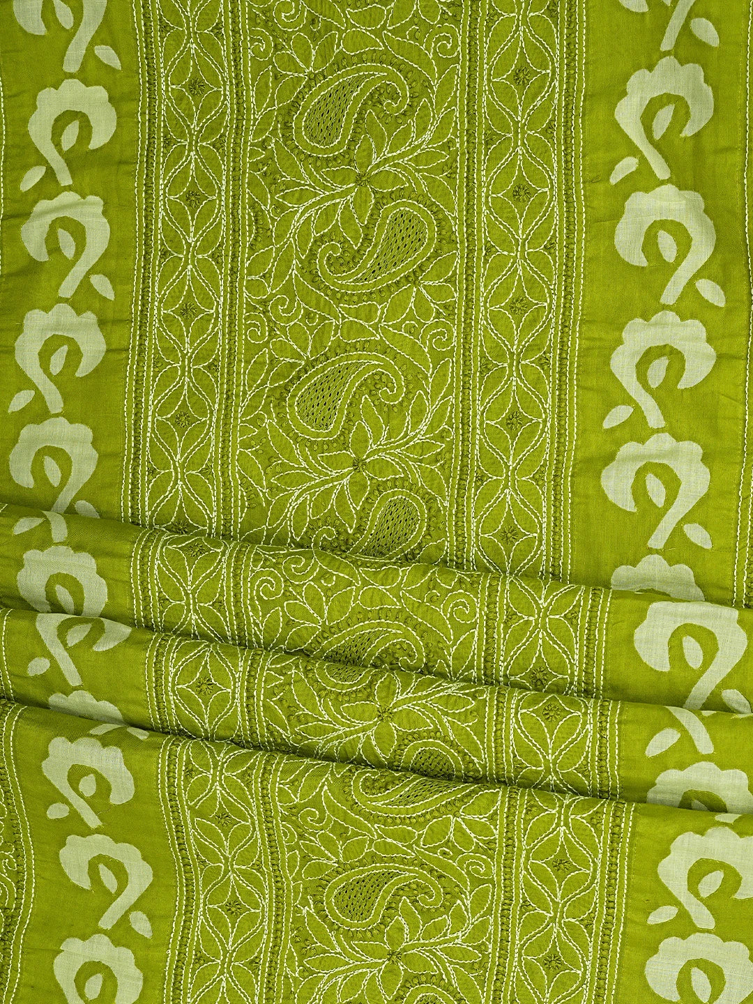 Ada Hand Embroidered Lime Moss Green Cotton Lucknowi Chikankari Unstitched Suit Piece 01A845228
