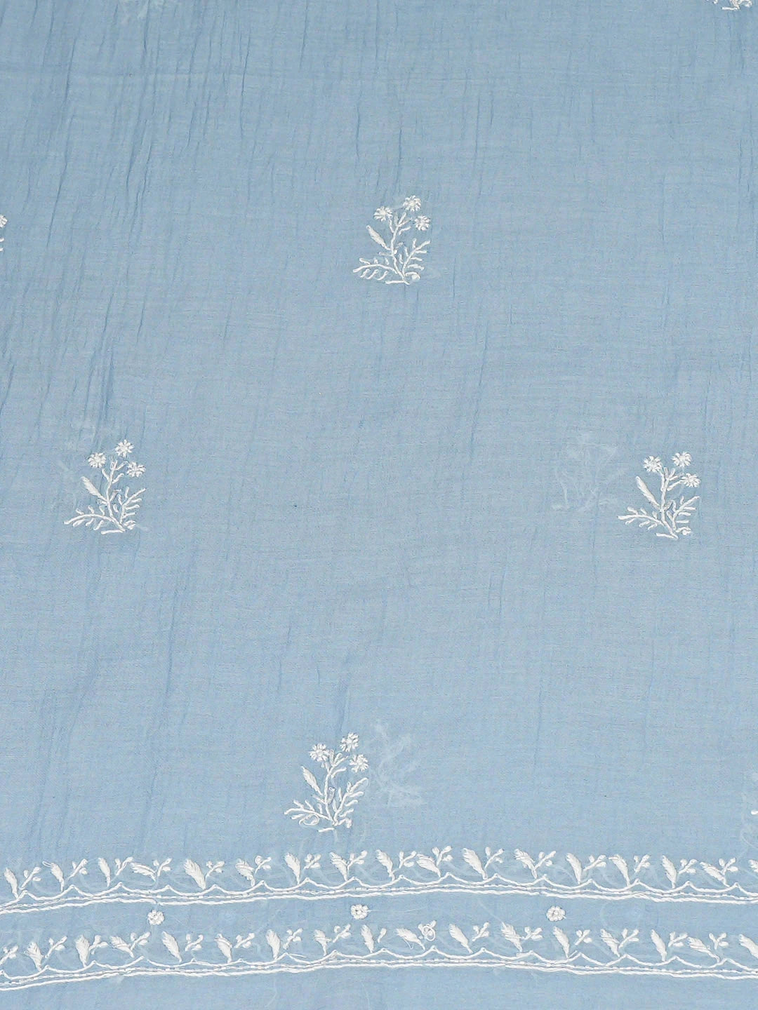 Ada Hand Embroidered Blue Chanderi Lucknowi Chikankari Unstitched Kurta Dupatta Set With Cutdana Work 01A934921