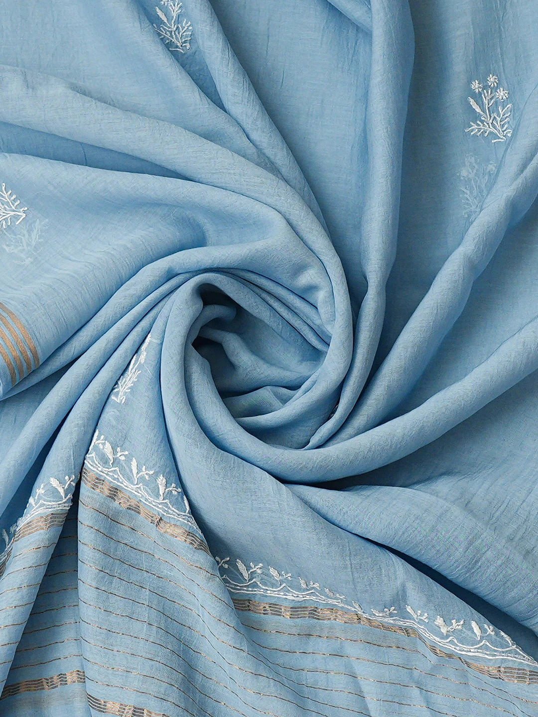 Ada Hand Embroidered Blue Chanderi Lucknowi Chikankari Unstitched Kurta Dupatta Set With Cutdana Work 01A934921