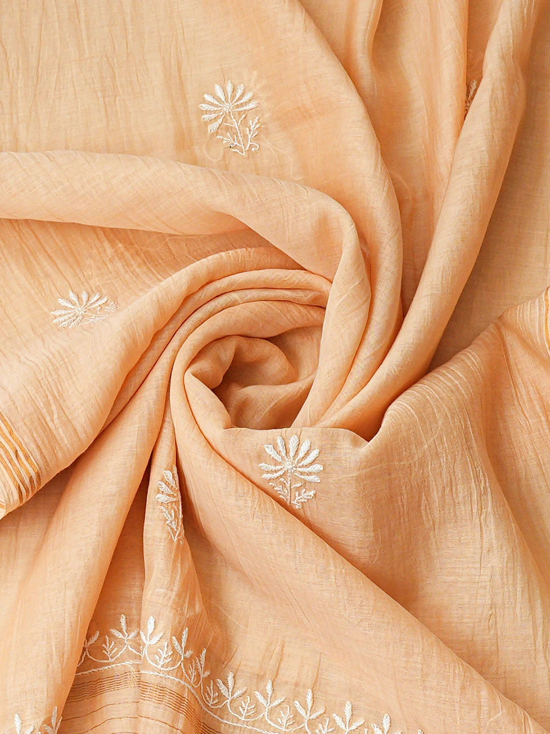 Ada Hand Embroidered Fawn Chanderi Lucknowi Chikankari Semi-stitched Kurta Dupatta Set 01A935877