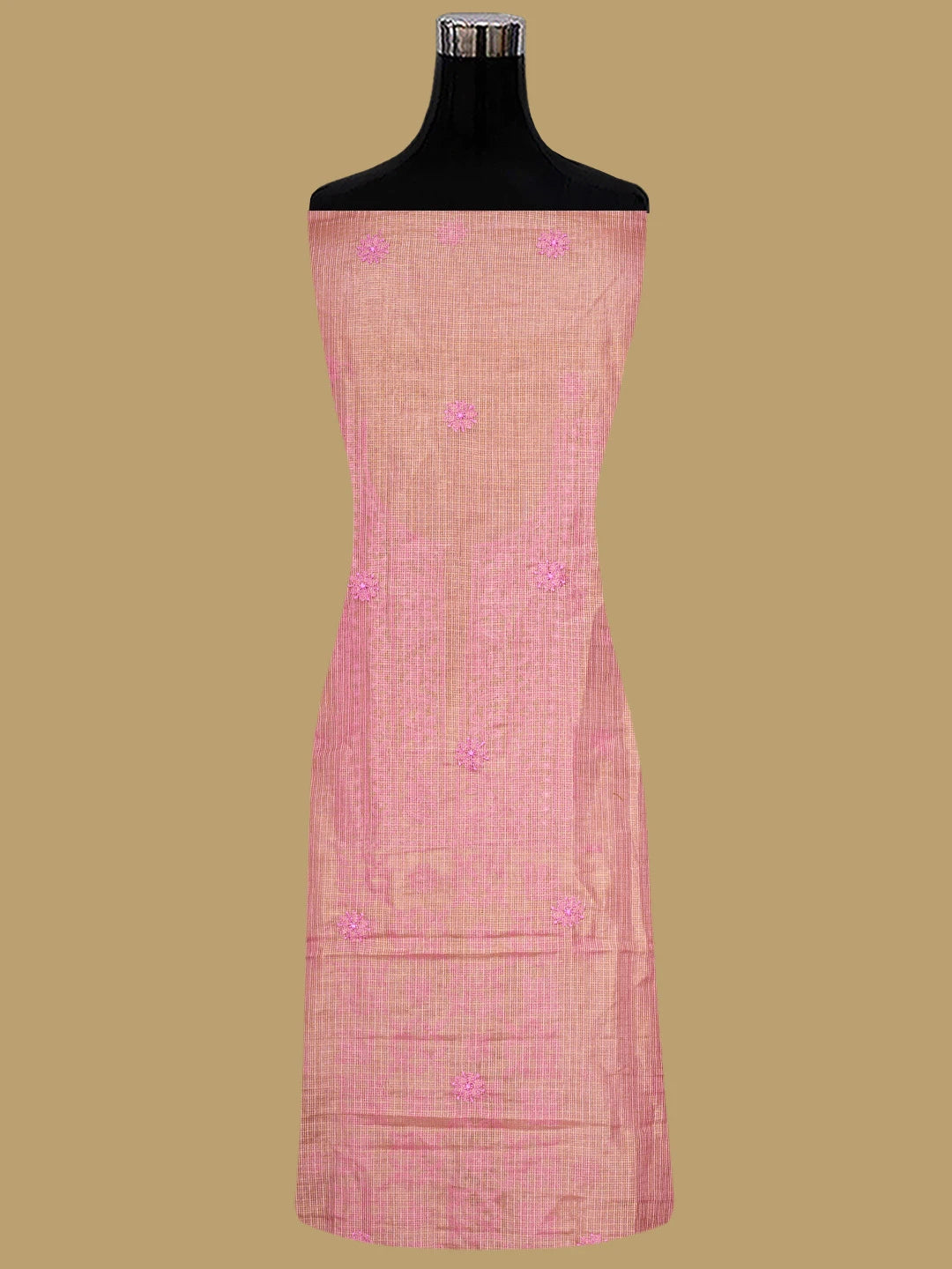 Ada Hand Embroidered Onion Pink Kota Tissue Lucknowi Chikankari Unstitched Kurta Dupatta Set 01A876757