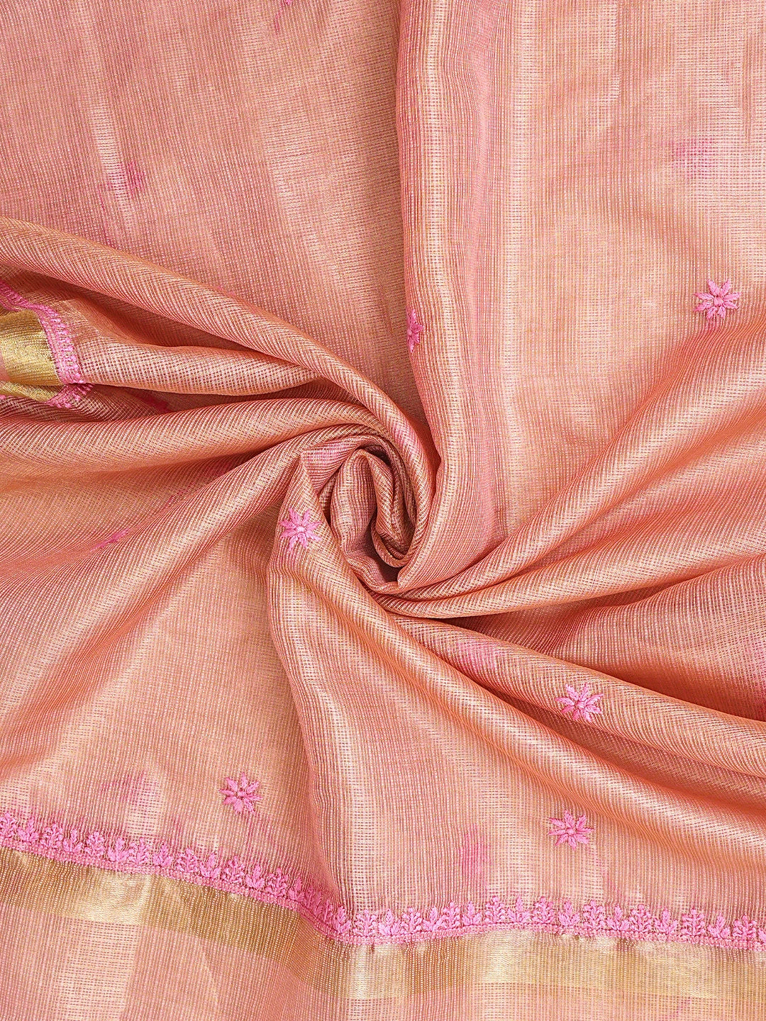 Ada Hand Embroidered Onion Pink Kota Tissue Lucknowi Chikankari Unstitched Kurta Dupatta Set 01A876757
