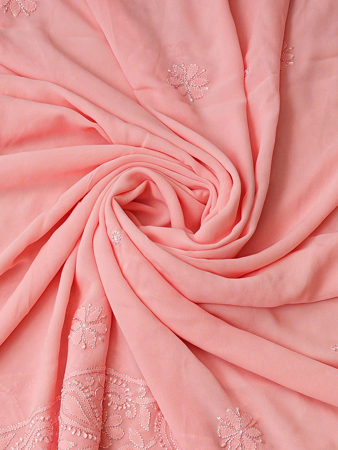 Ada Hand Embroidered Peach Viscose Georgette Lucknowi Chikankari Unstitched Kurta Dupatta Set 01A933470