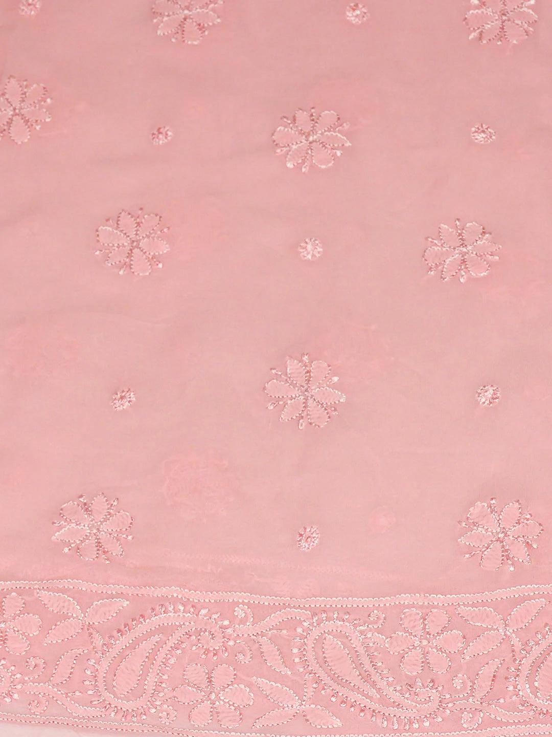 Ada Hand Embroidered Peach Viscose Georgette Lucknowi Chikankari Unstitched Kurta Dupatta Set 01A933470