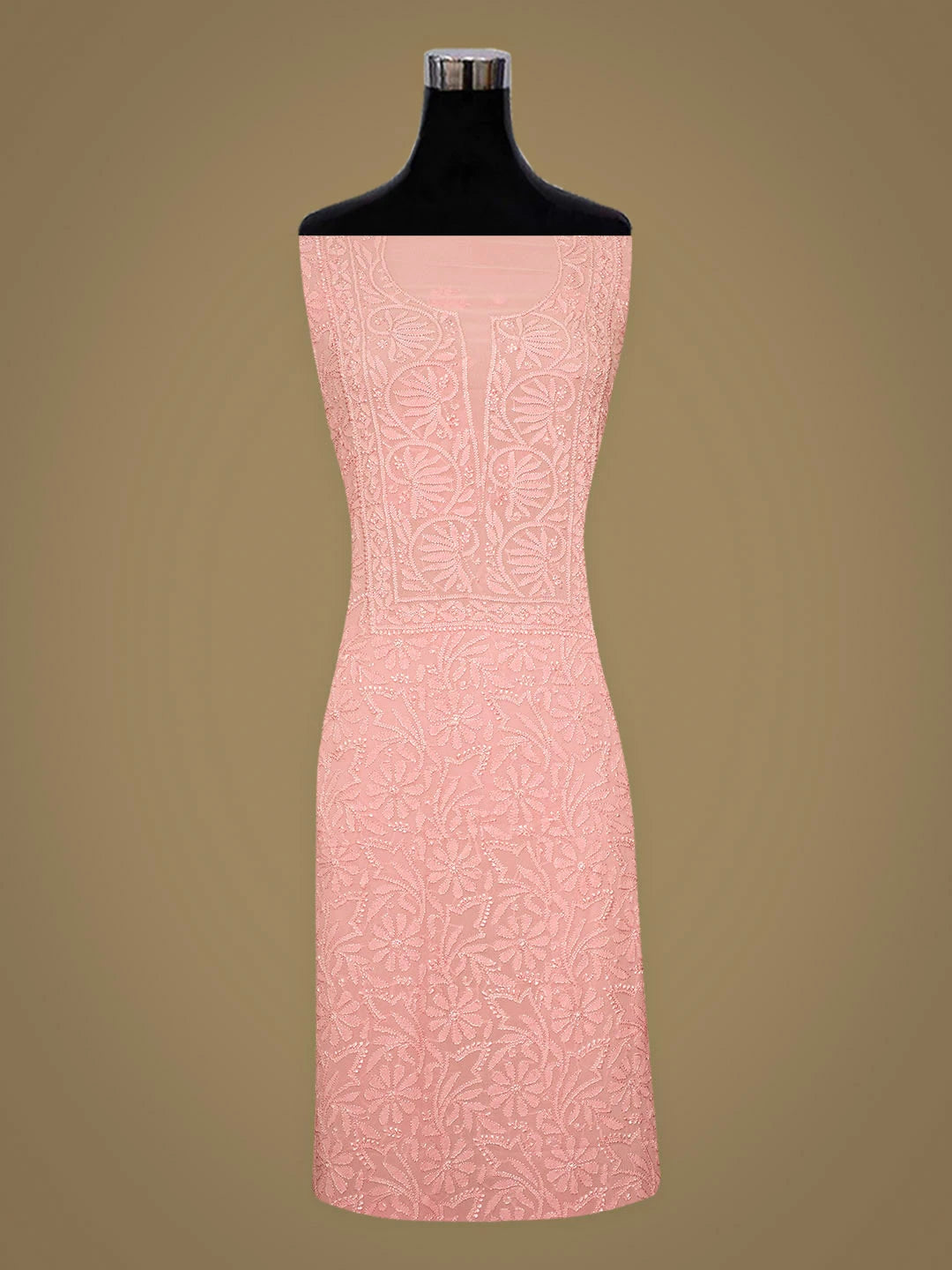 Ada Hand Embroidered Peach Viscose Georgette Lucknowi Chikankari Unstitched Kurta Dupatta Set 01A933470