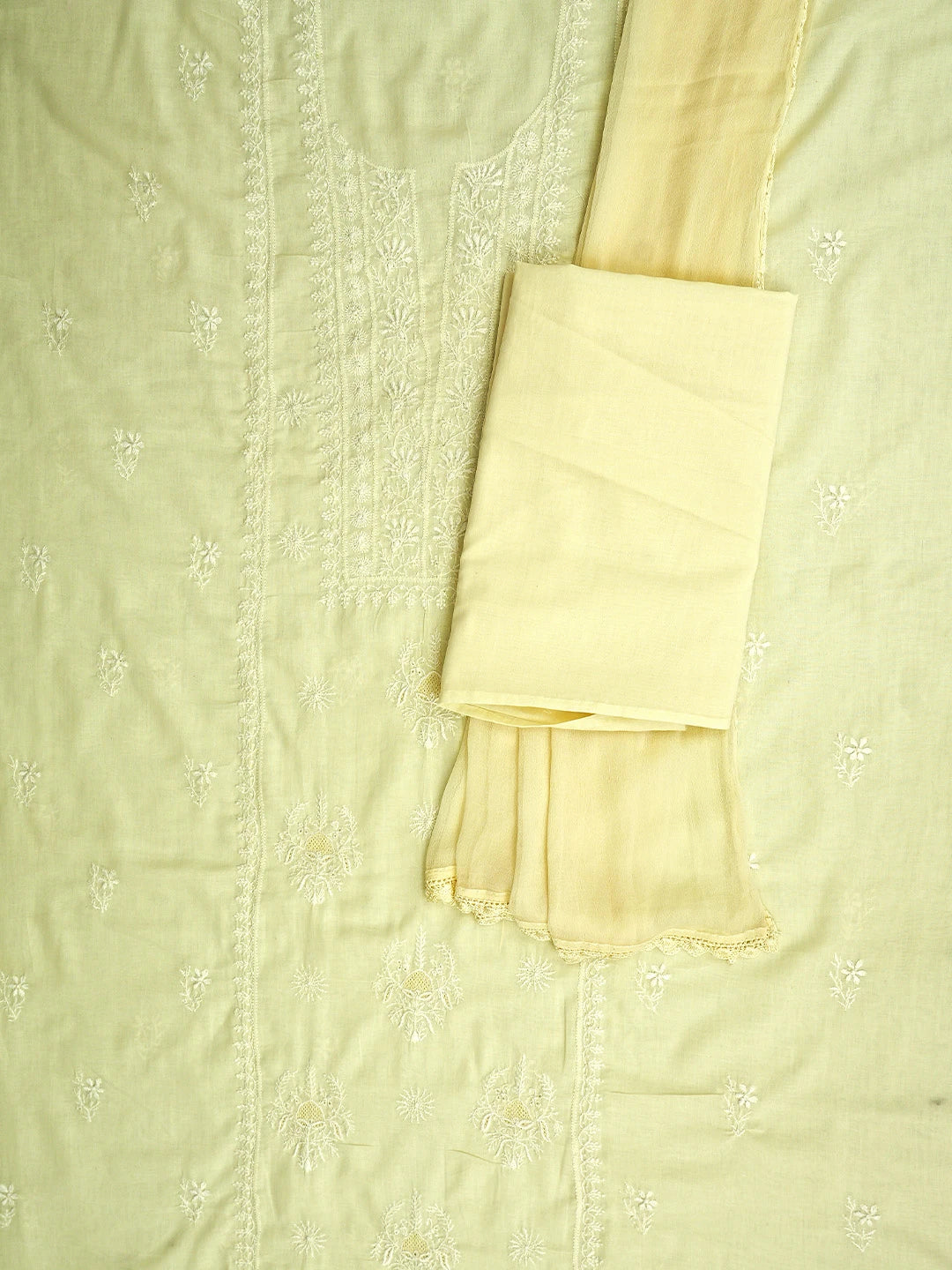 Ada Hand Embroidered Lemon Cotton Lucknowi Chikankari Unstitched Suit Piece 01A514338