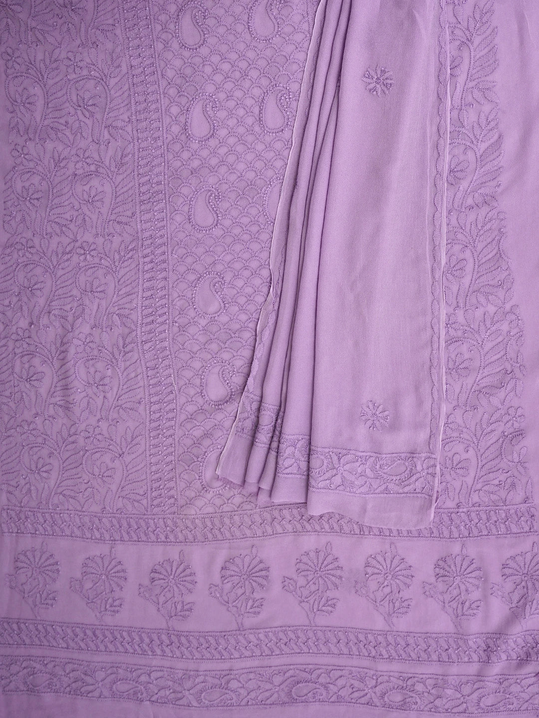 Ada Hand Embroidered Mauve  Viscose Georgette Lucknowi Chikankari Unstitched Kurta Dupatta Set 01A792761