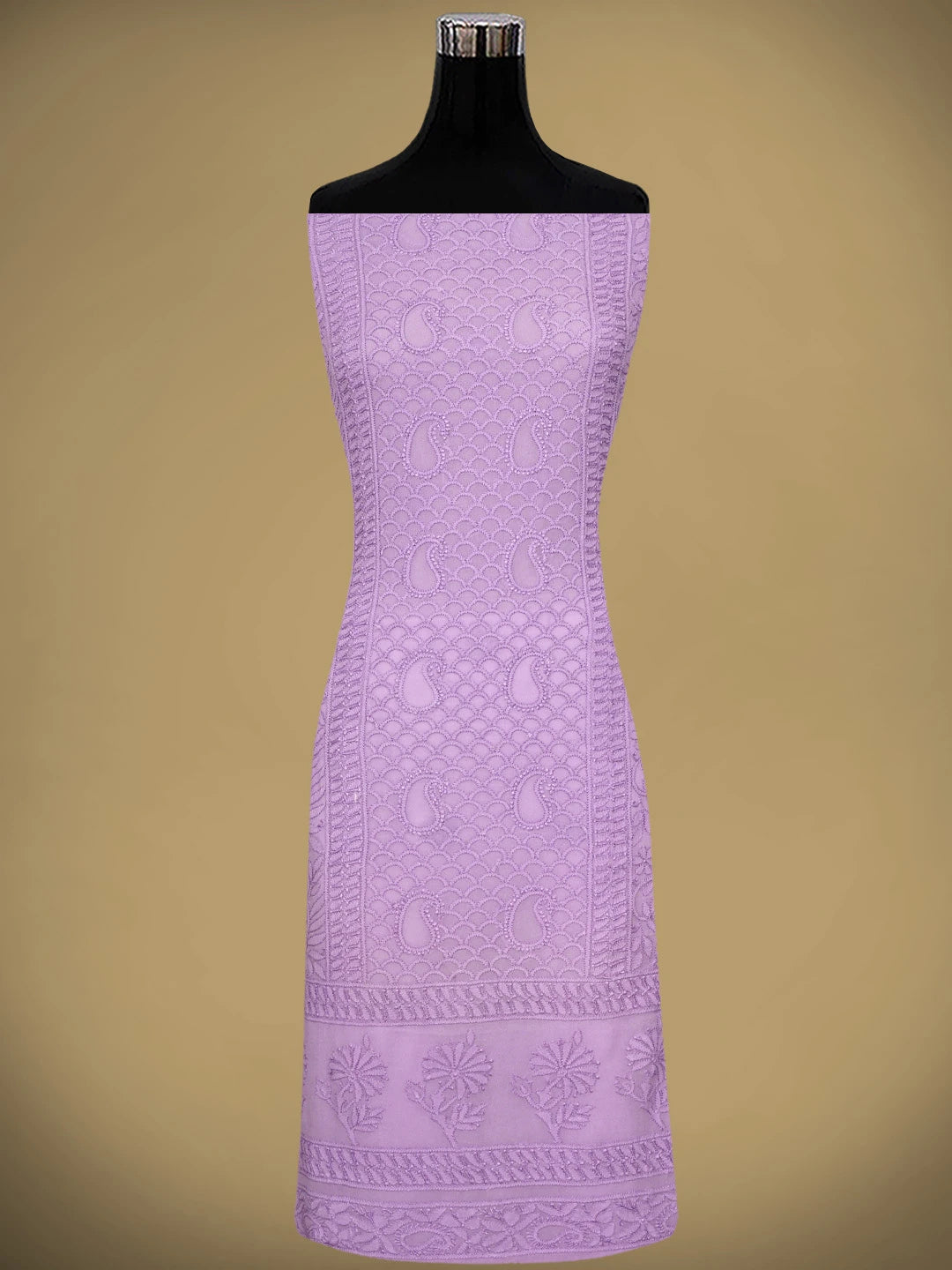 Ada Hand Embroidered Mauve  Viscose Georgette Lucknowi Chikankari Unstitched Kurta Dupatta Set 01A792761