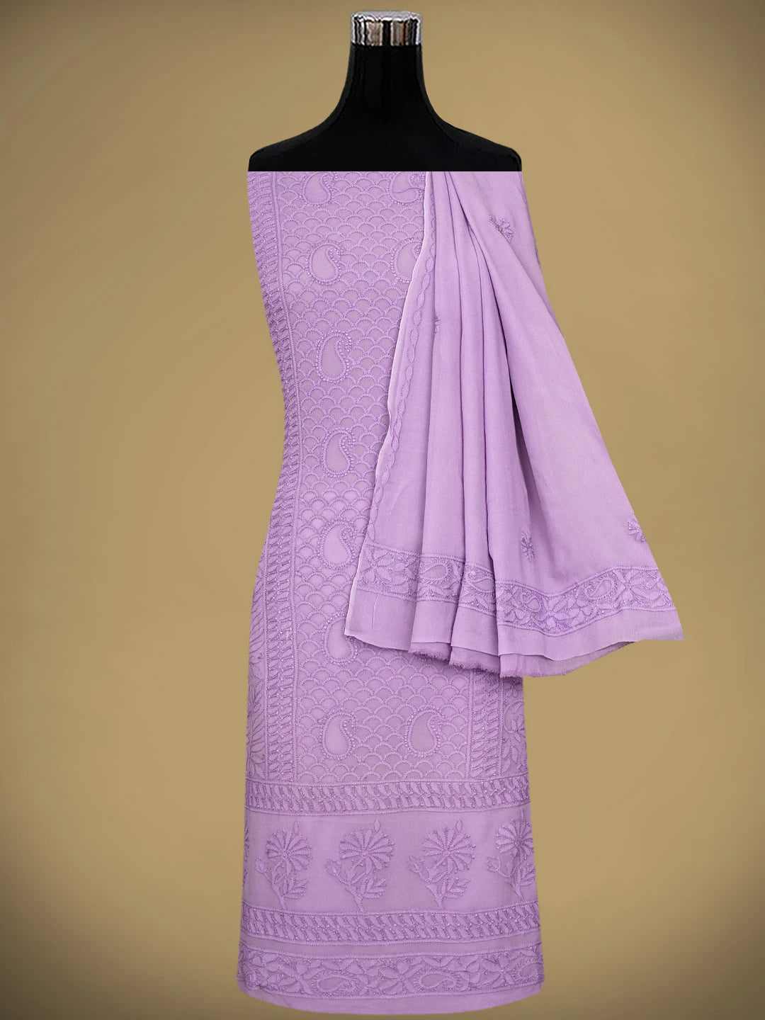 Ada Hand Embroidered Mauve  Viscose Georgette Lucknowi Chikankari Unstitched Kurta Dupatta Set 01A792761