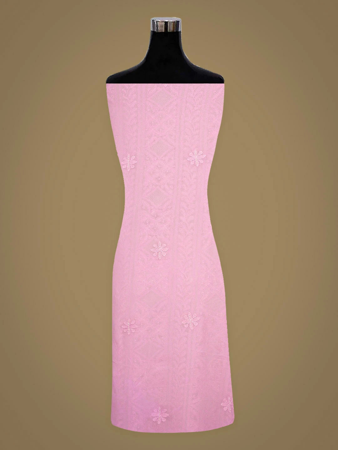 Ada Hand Embroidered Pink Viscose Georgette Lucknowi Chikankari Unstitched Kurta Dupatta Set With Pearl Work 01A800107