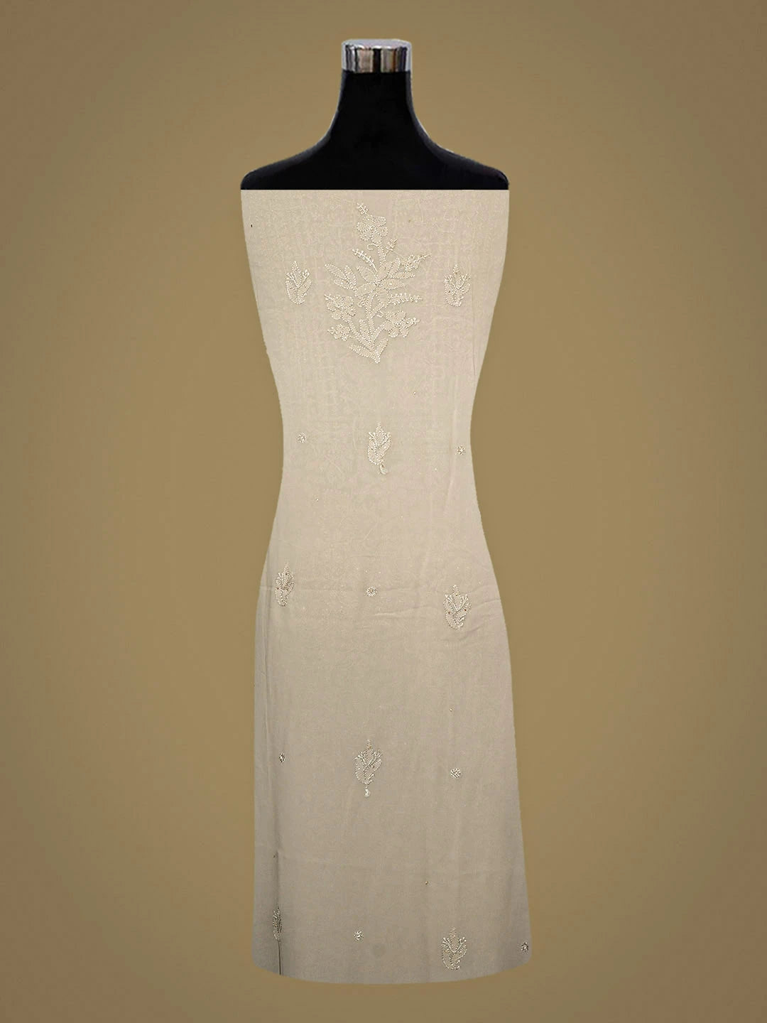 Ada Hand Embroidered Dusty Grey Viscose Georgette Lucknowi Chikankari Unstitched Kurta Dupatta Set With Muqaish/Mukaish Work 01A933364